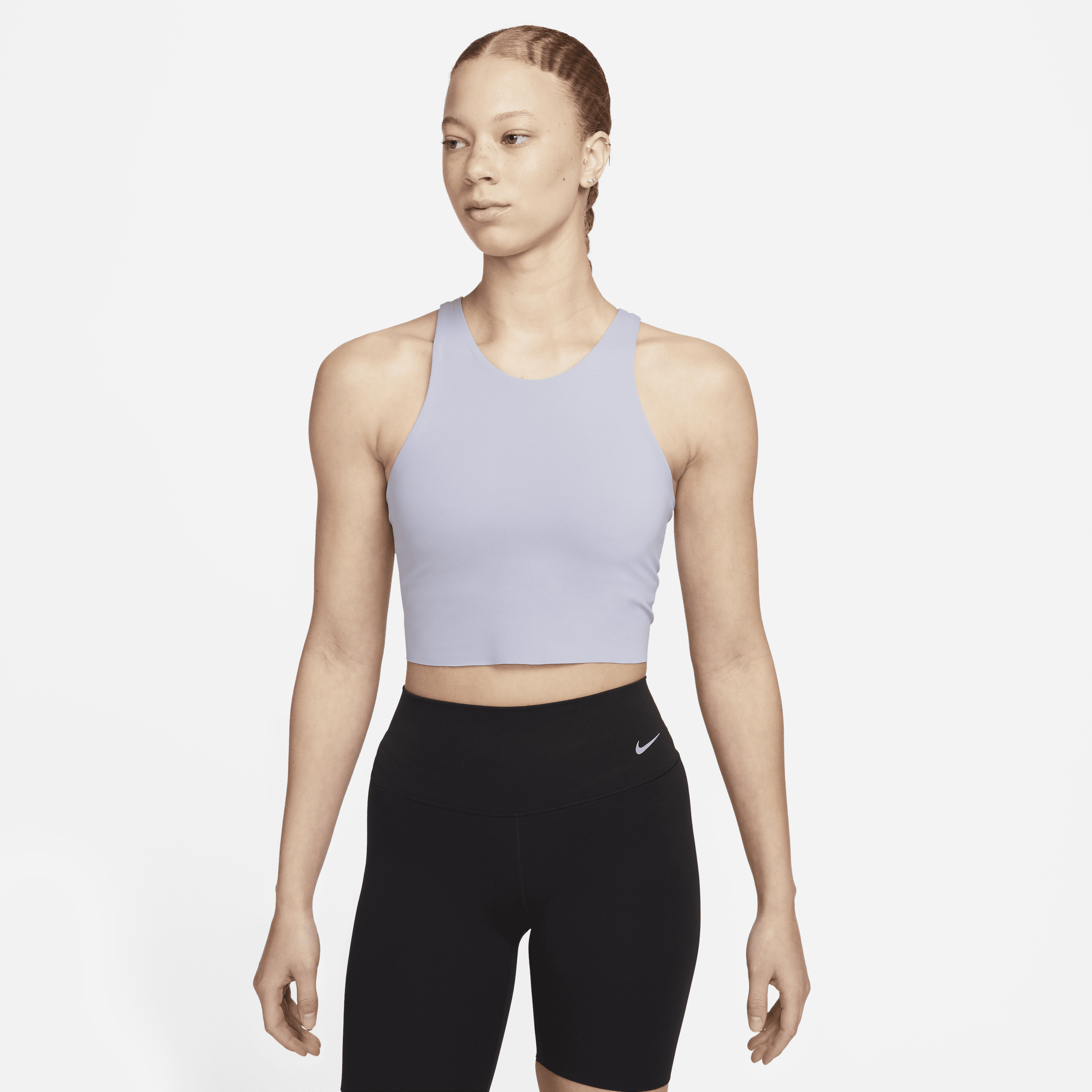 Kort Nike Yoga Dri-FIT Luxe-tanktop med indbygget bh til kvinder - lilla