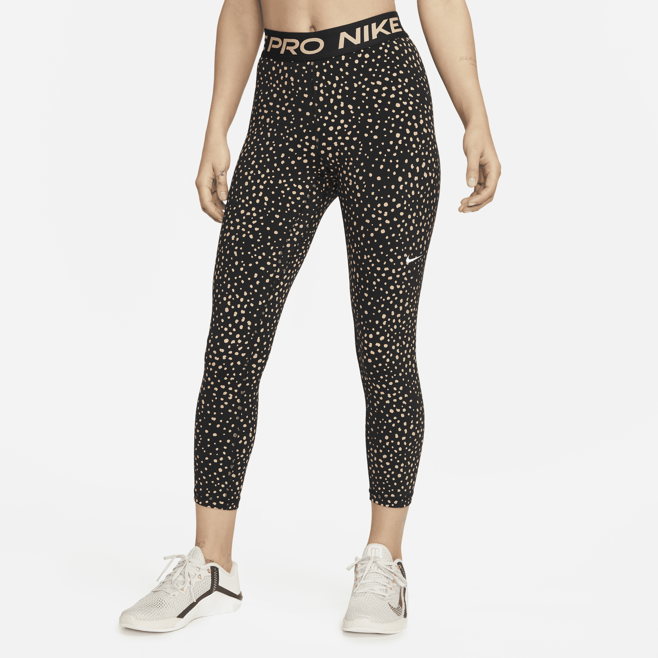Nike Pro Training Dri Fit Mid Rise Spotted Leggings In Black