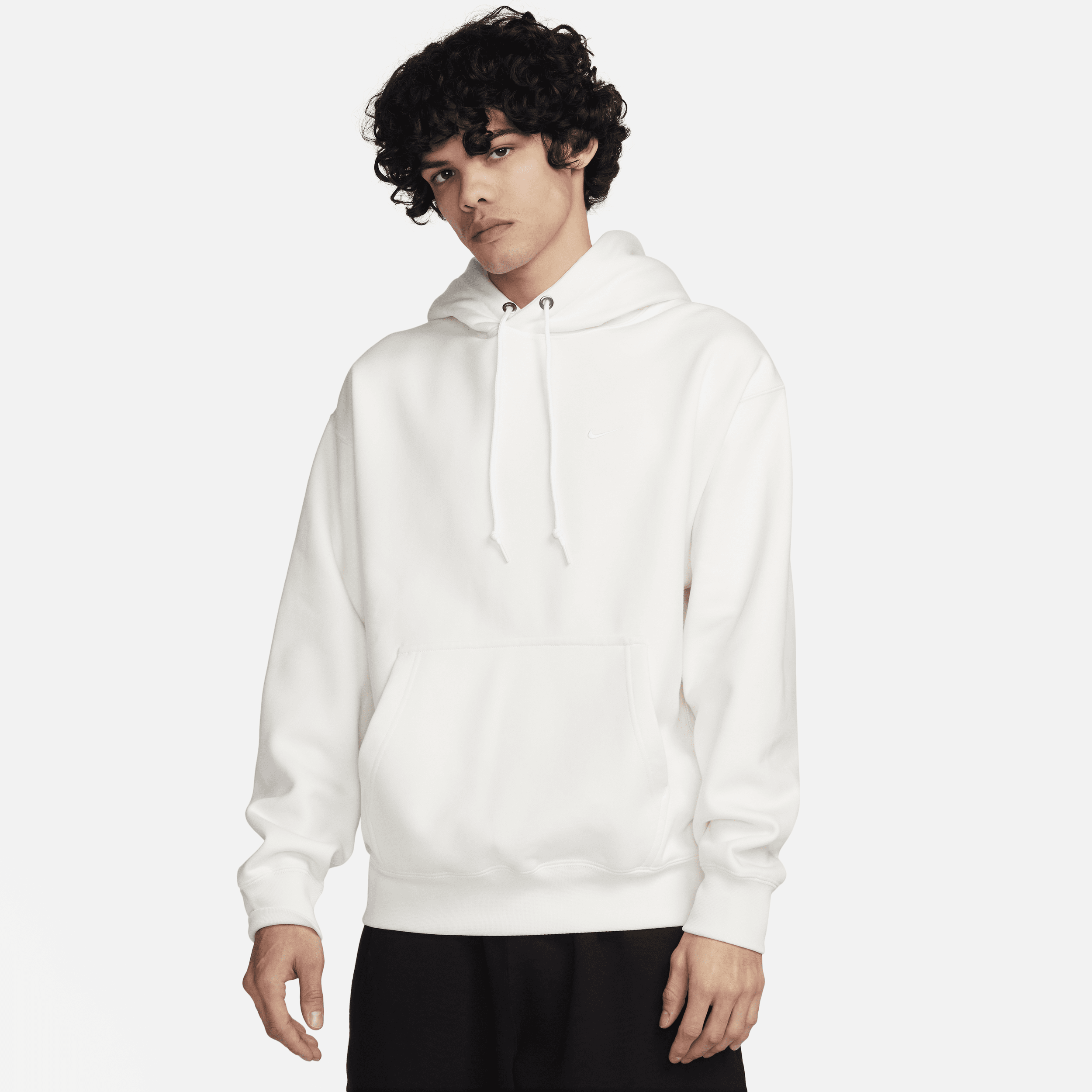 Nike Solo Swoosh-pullover-hættetrøje i fleece til mænd - hvid