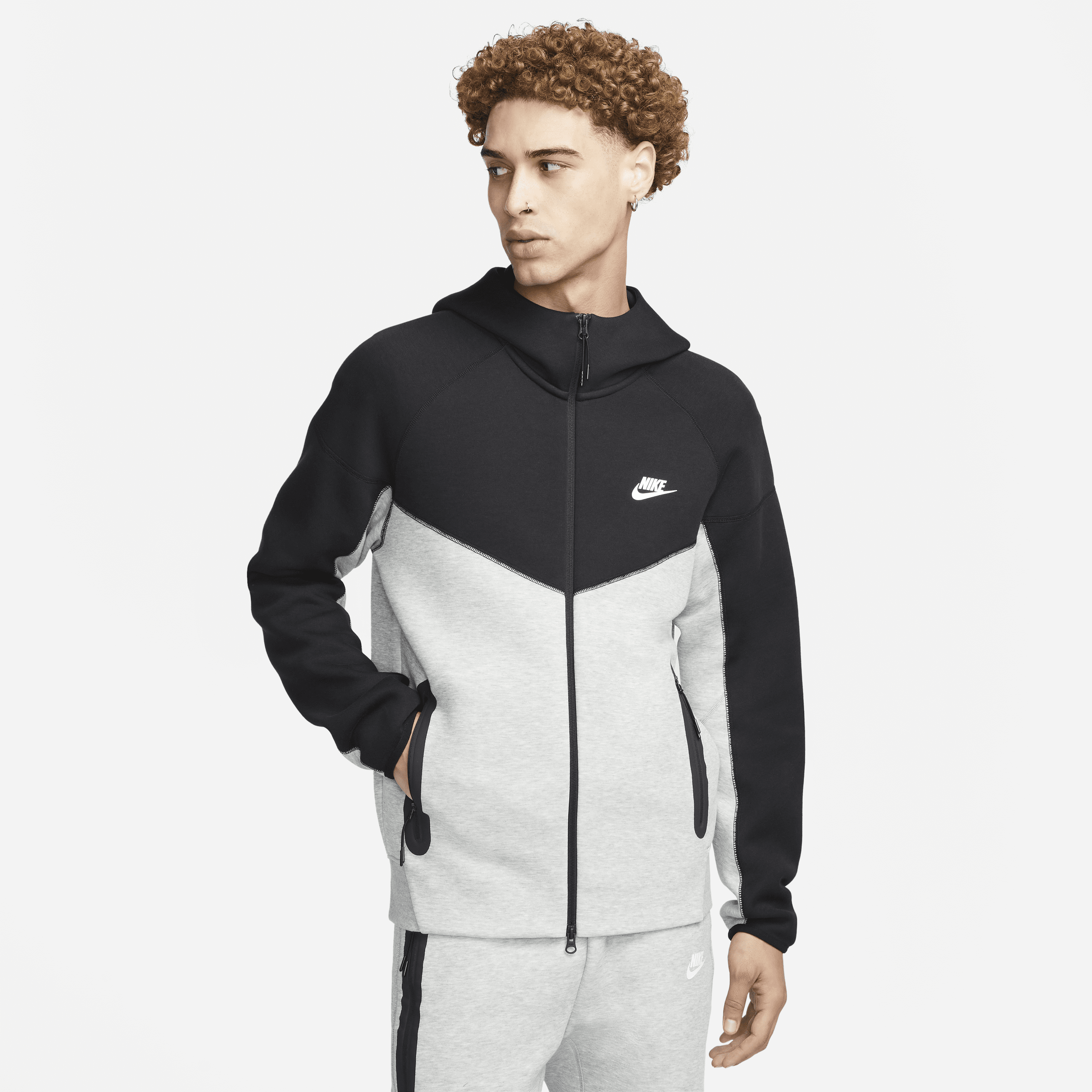 Nike Sportswear Tech Fleece Windrunner-hættetrøje med lynlås til mænd - grå