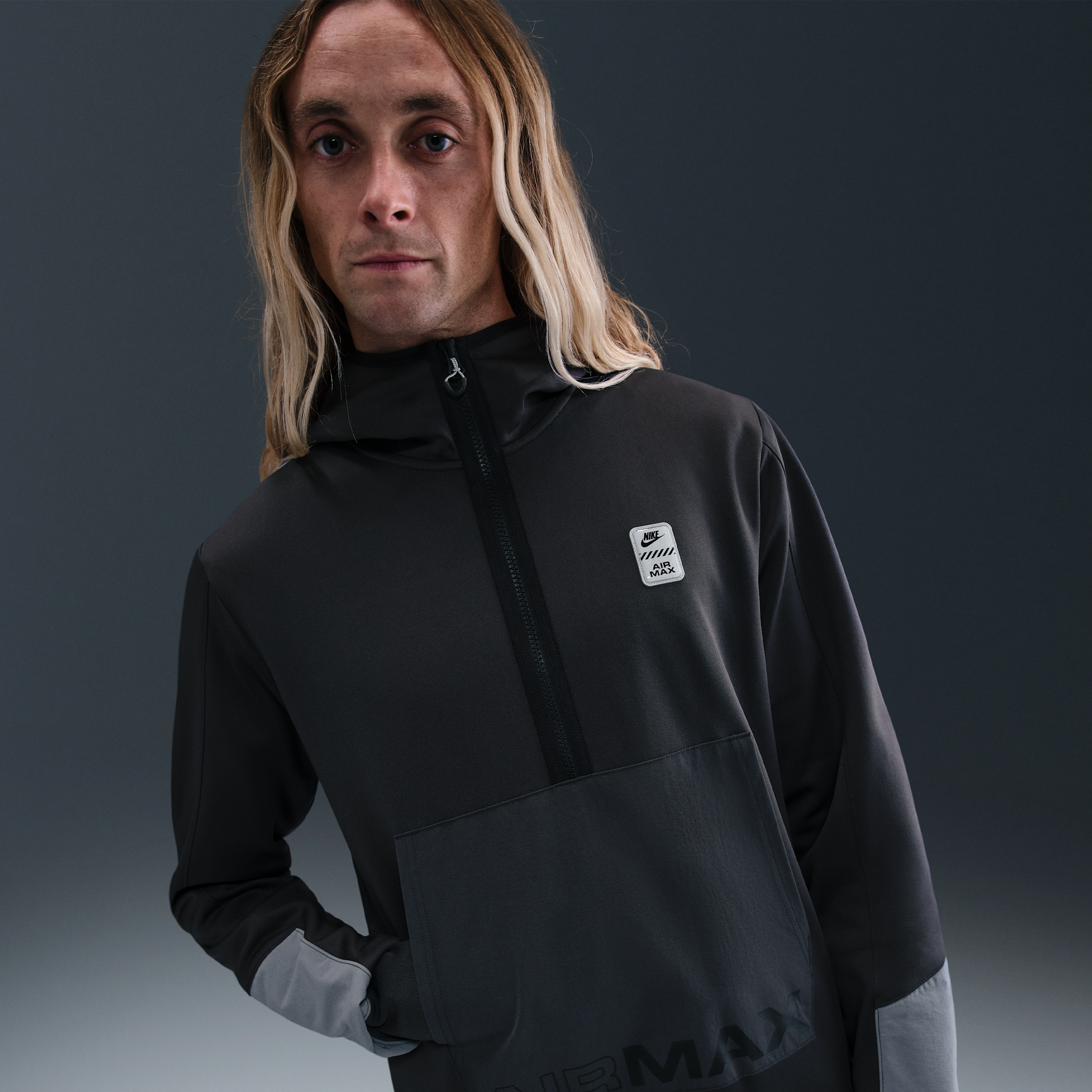 Nike Air Max Sudadera con capucha y media cremallera de tejido Fleece y tejido Knit - Hombre - Gris