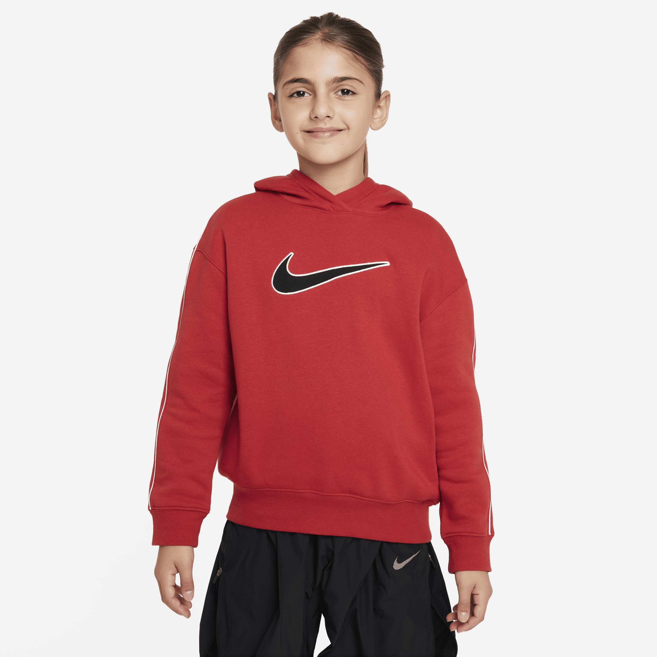 Felpa pullover oversize in fleece con cappuccio Nike Sportswear – Ragazza - Rosso