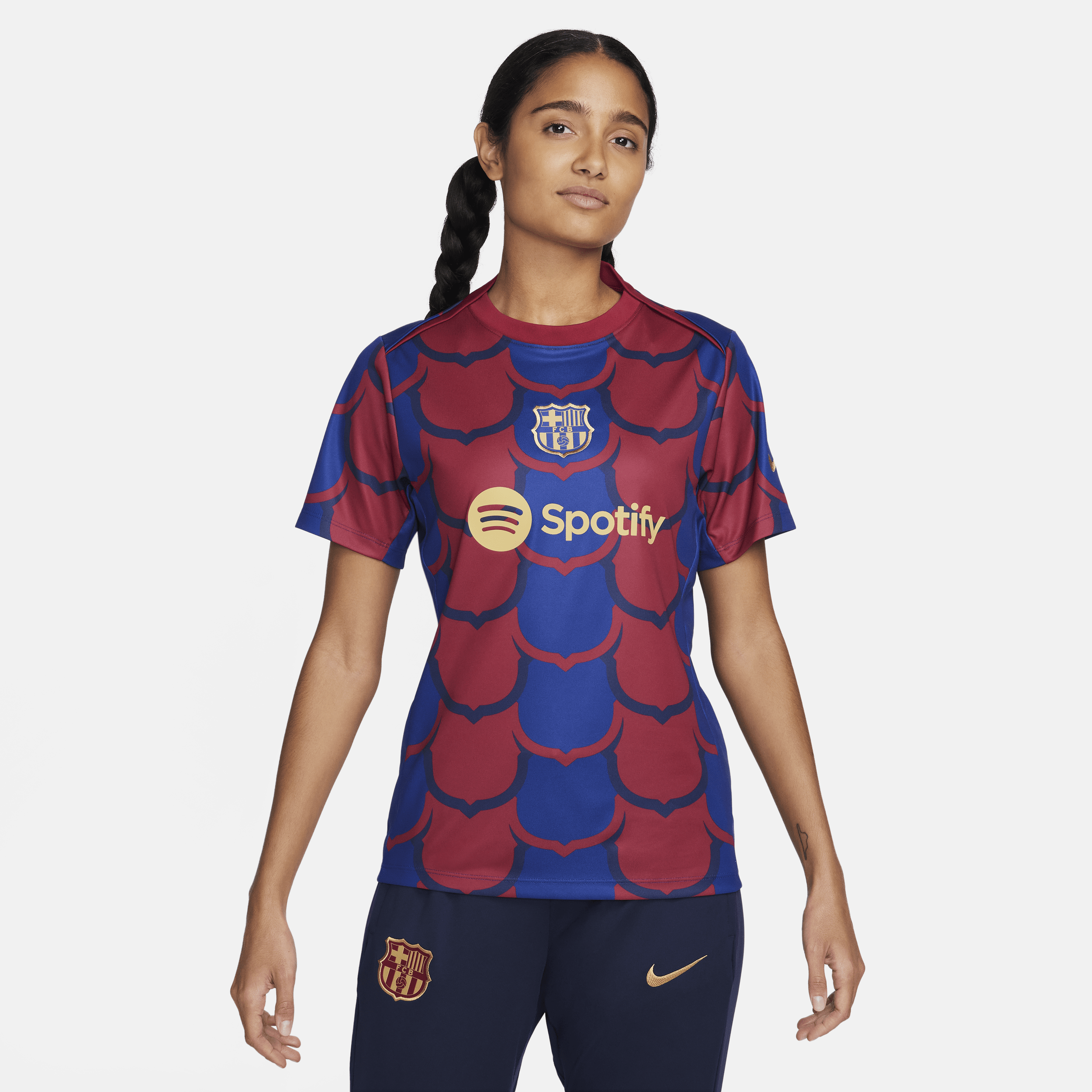 FC Barcelona Academy Pro Nike Dri-FIT Pre-Match-fodboldtrøje til kvinder - blå