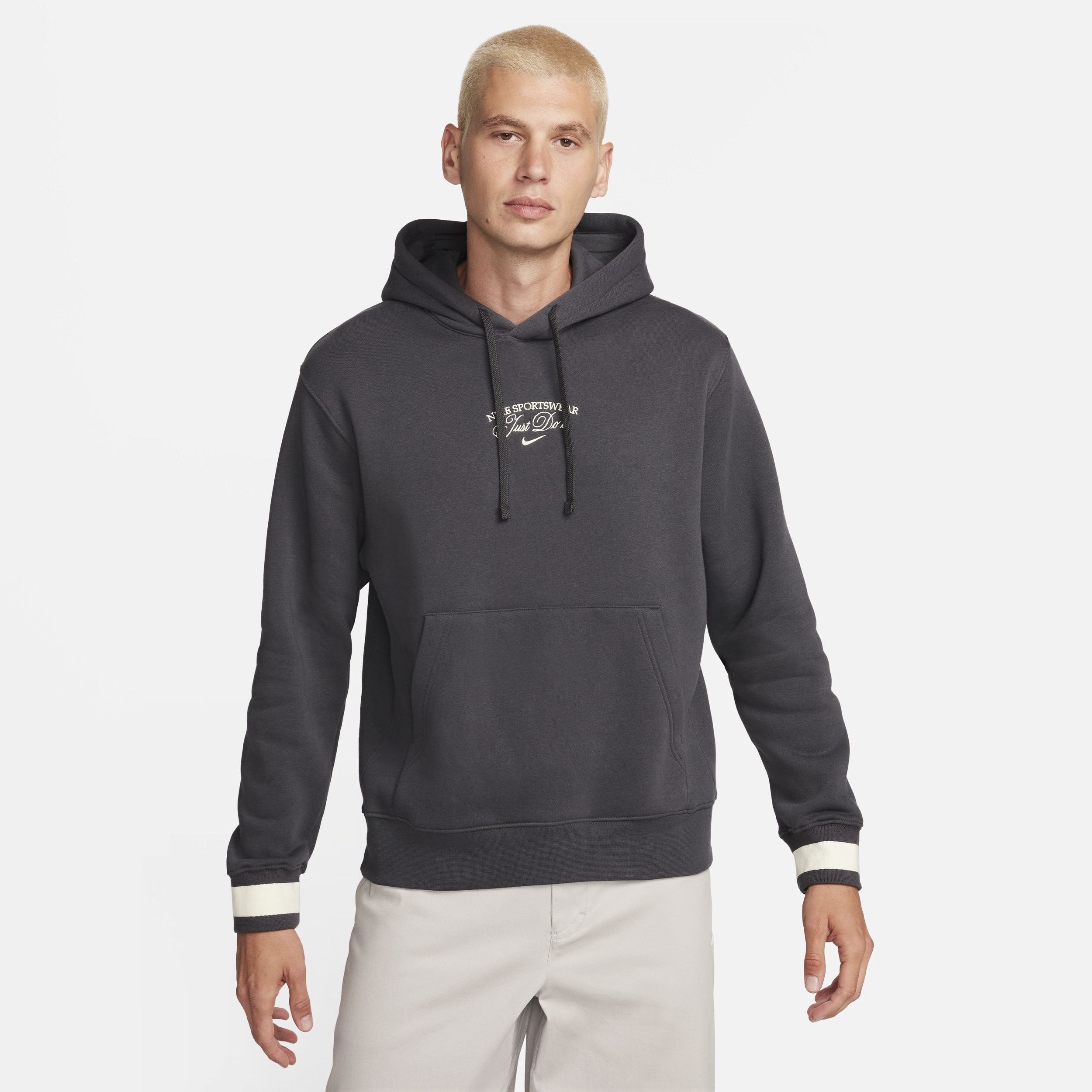Nike Sportswear-pulloverhættetrøje i fleece til mænd - grå