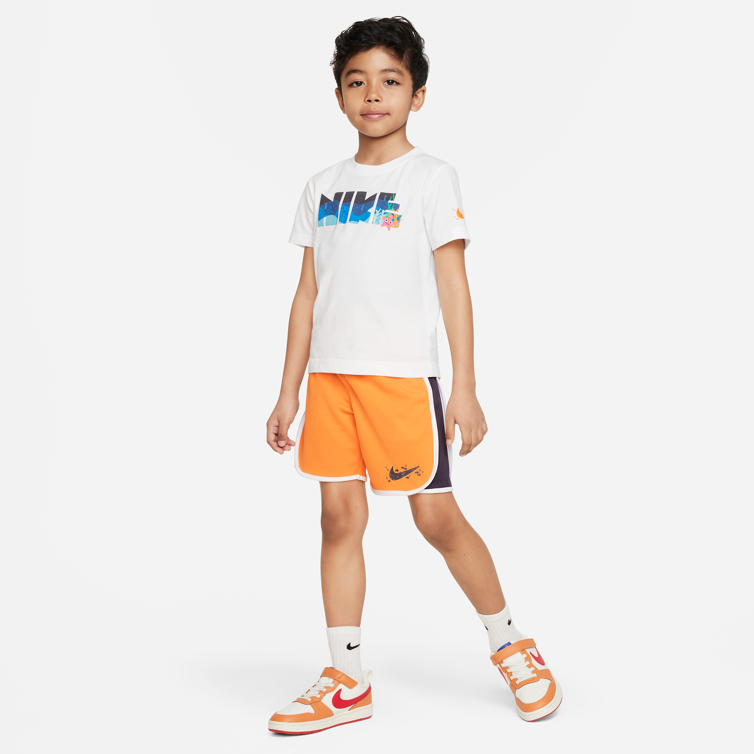Completo in 2 pezzi con shorts in mesh Nike Coral Reef – Bambino/a - Arancione