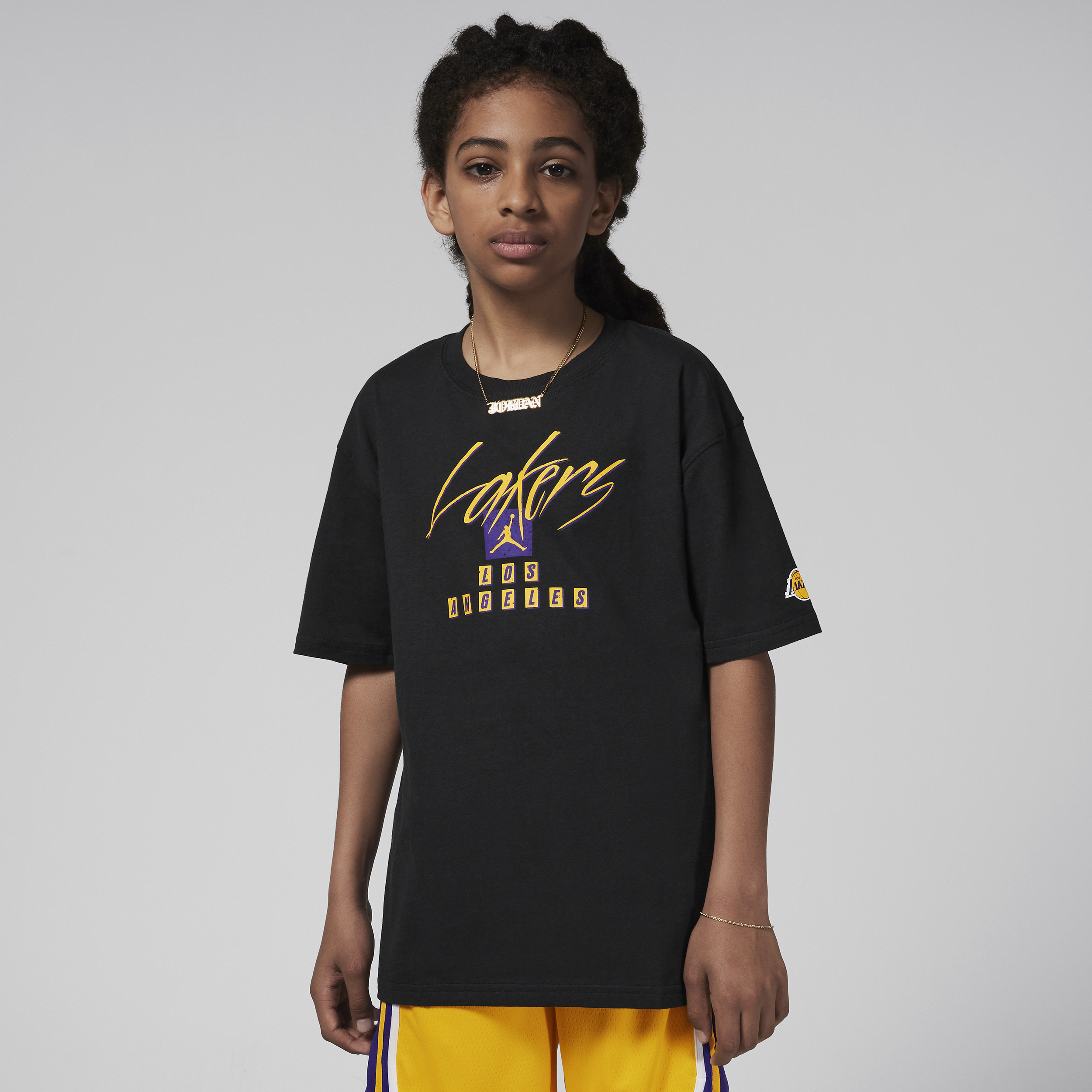 Nike Los Angeles Lakers Courtside Statement Edition Jordan Max90 NBA-shirt voor jongens - Zwart