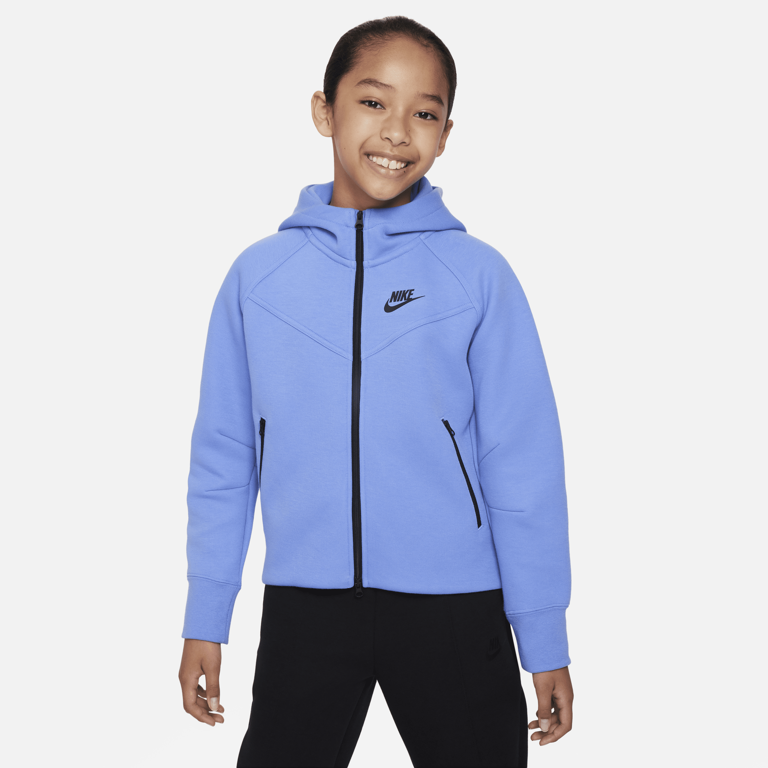 Nike Sportswear Tech Fleece-hættetrøje med lynlås til større børn (piger) - blå