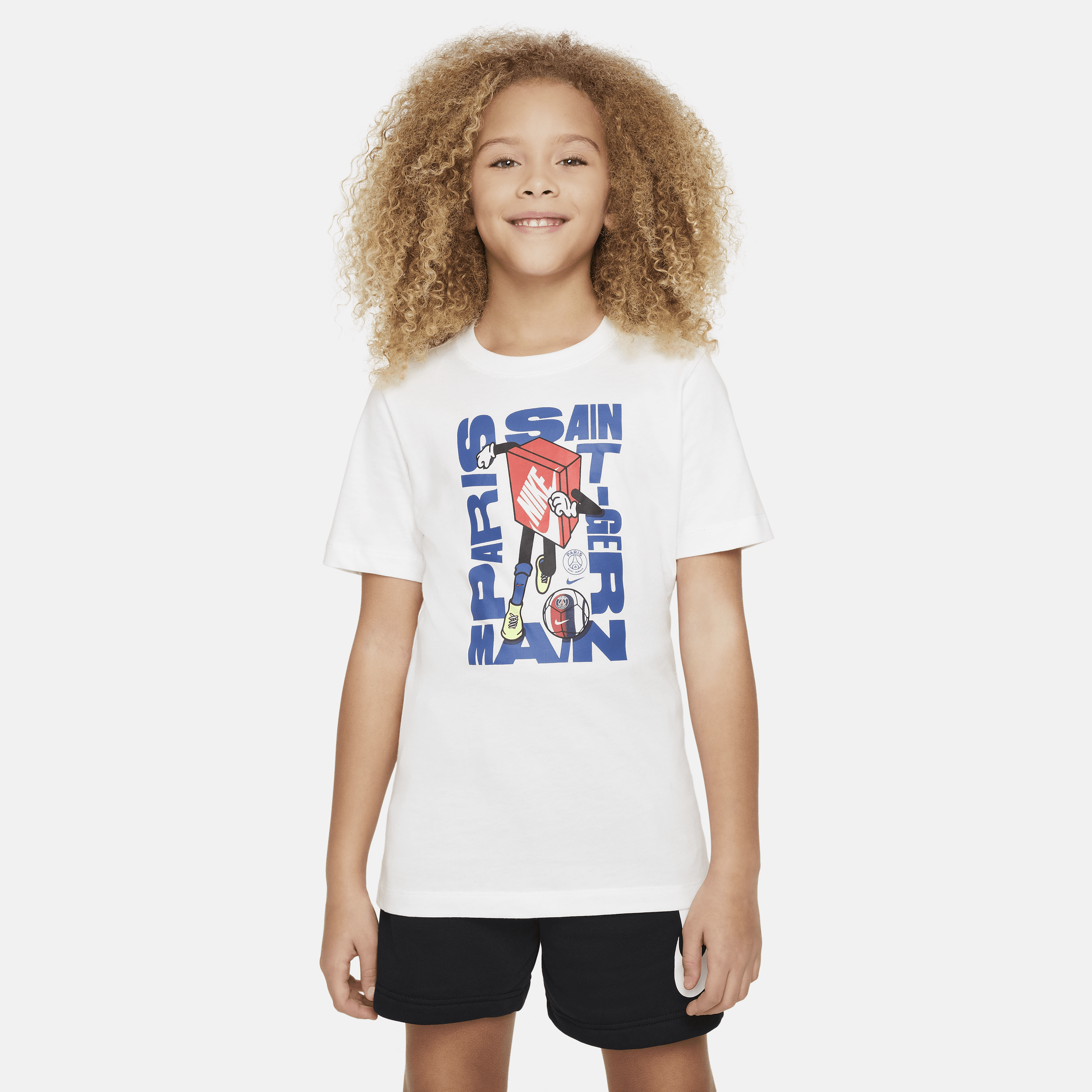Paris Saint-Germain-T-shirt med Nike Football til større børn - hvid