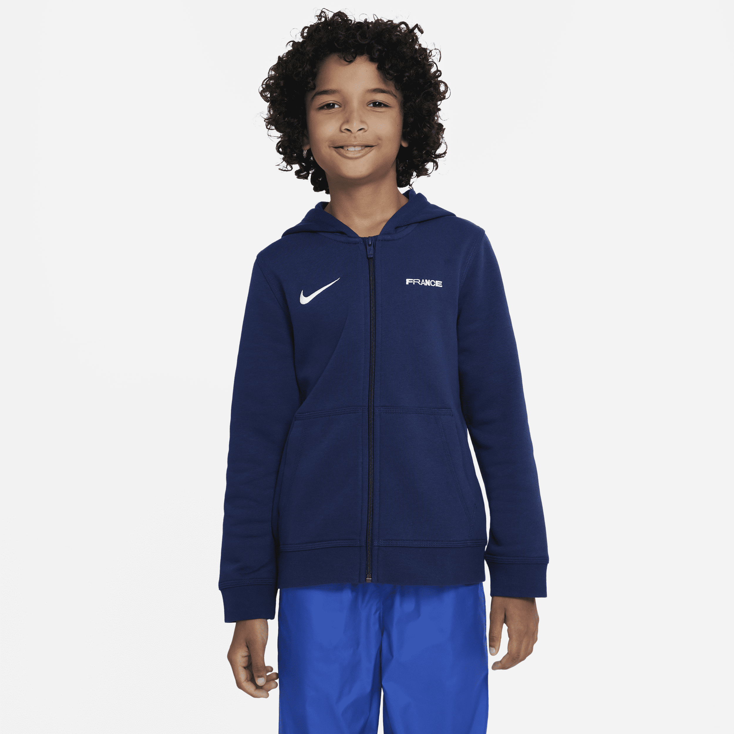 Nike FFF-hættetrøje med fuld lynlås til større børn (drenge) - blå