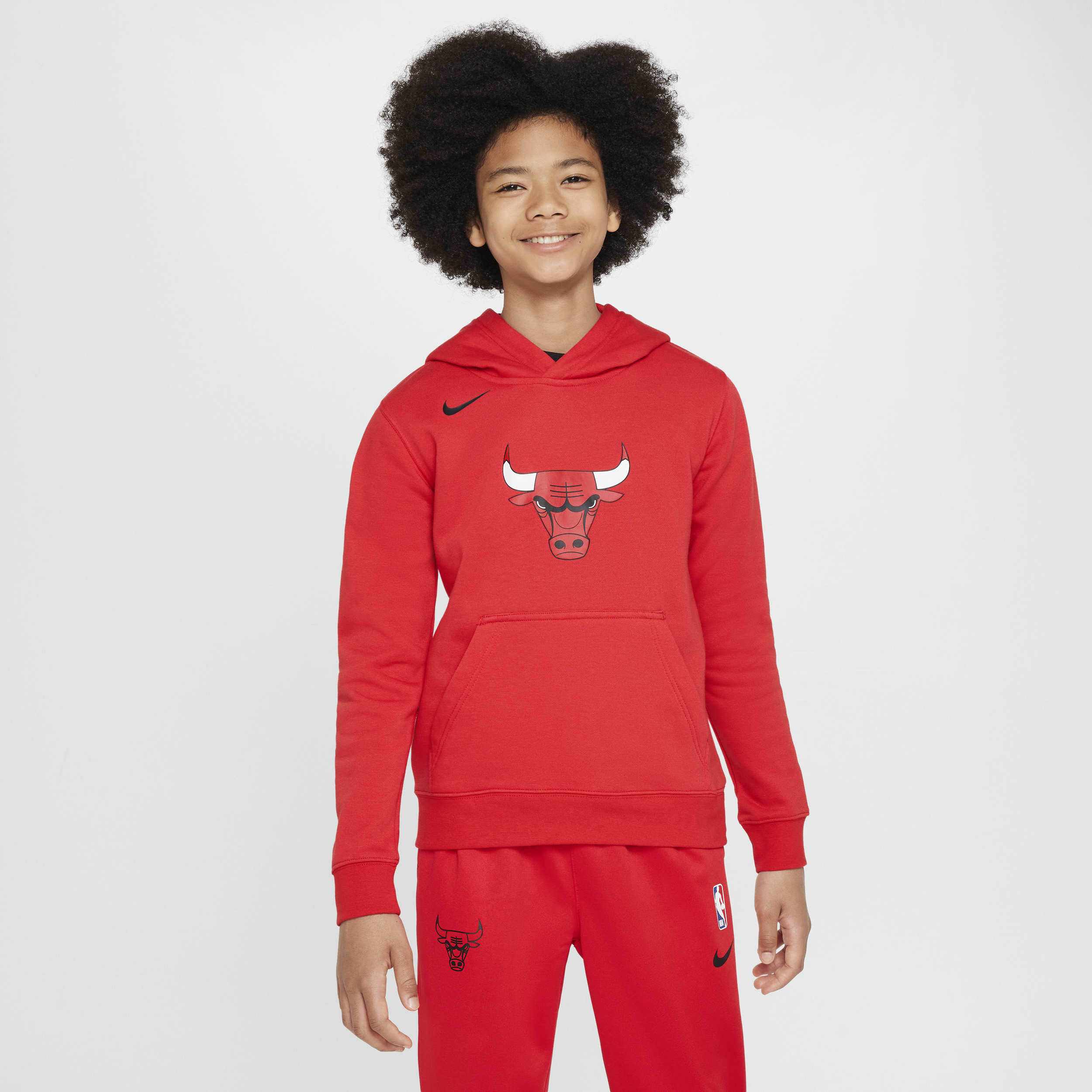 Felpa pullover in fleece con cappuccio Chicago Bulls Club Nike NBA – Ragazzo/a - Rosso