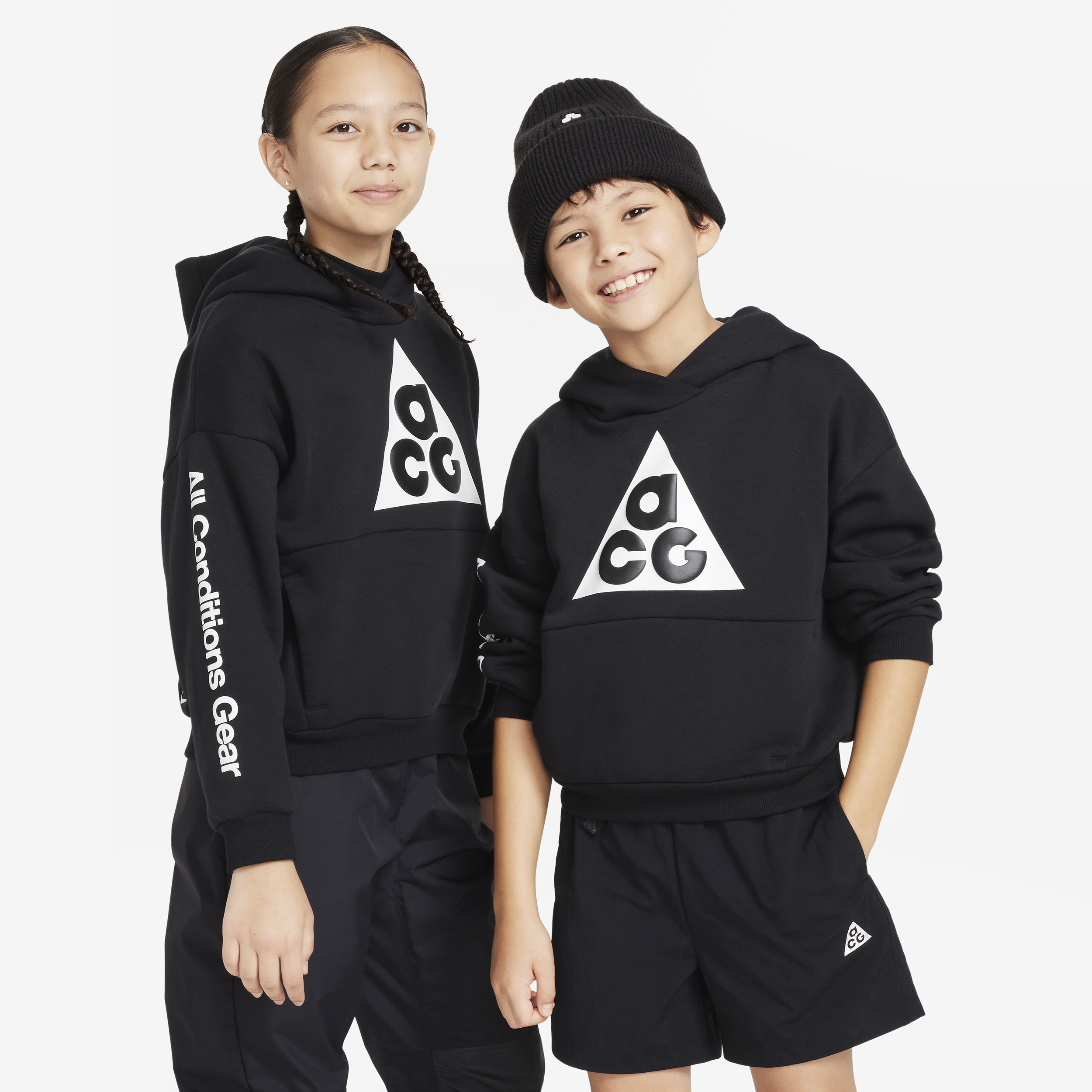 Nike ACG Icon Fleece-pulloverhættetrøje til større børn - sort