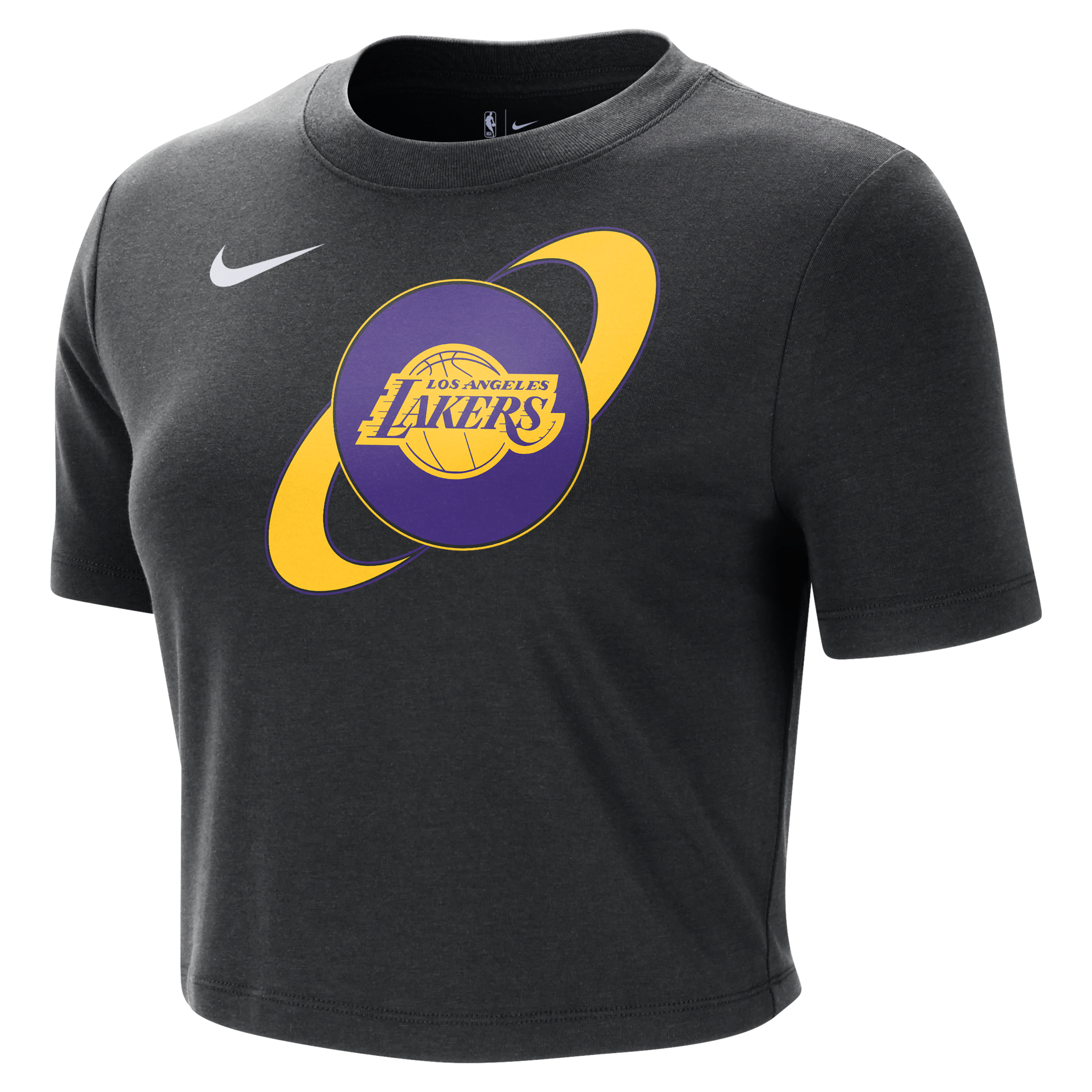 Kort, slank Los Angeles Lakers Courtside Nike NBA-T-shirt til kvinder - sort