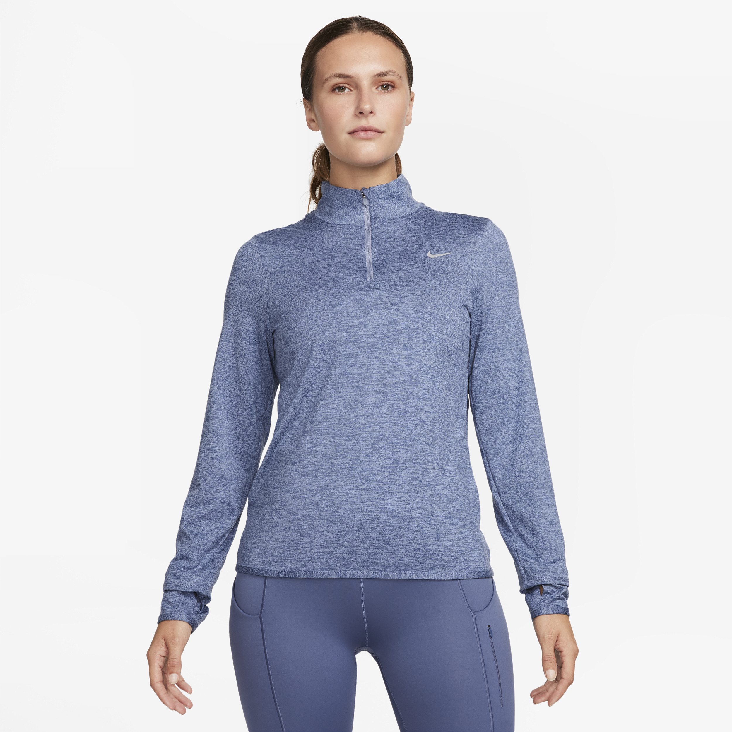 Nike Swift Element-løbetop med UV-beskyttelse og 1/4 lynlås til kvinder - blå