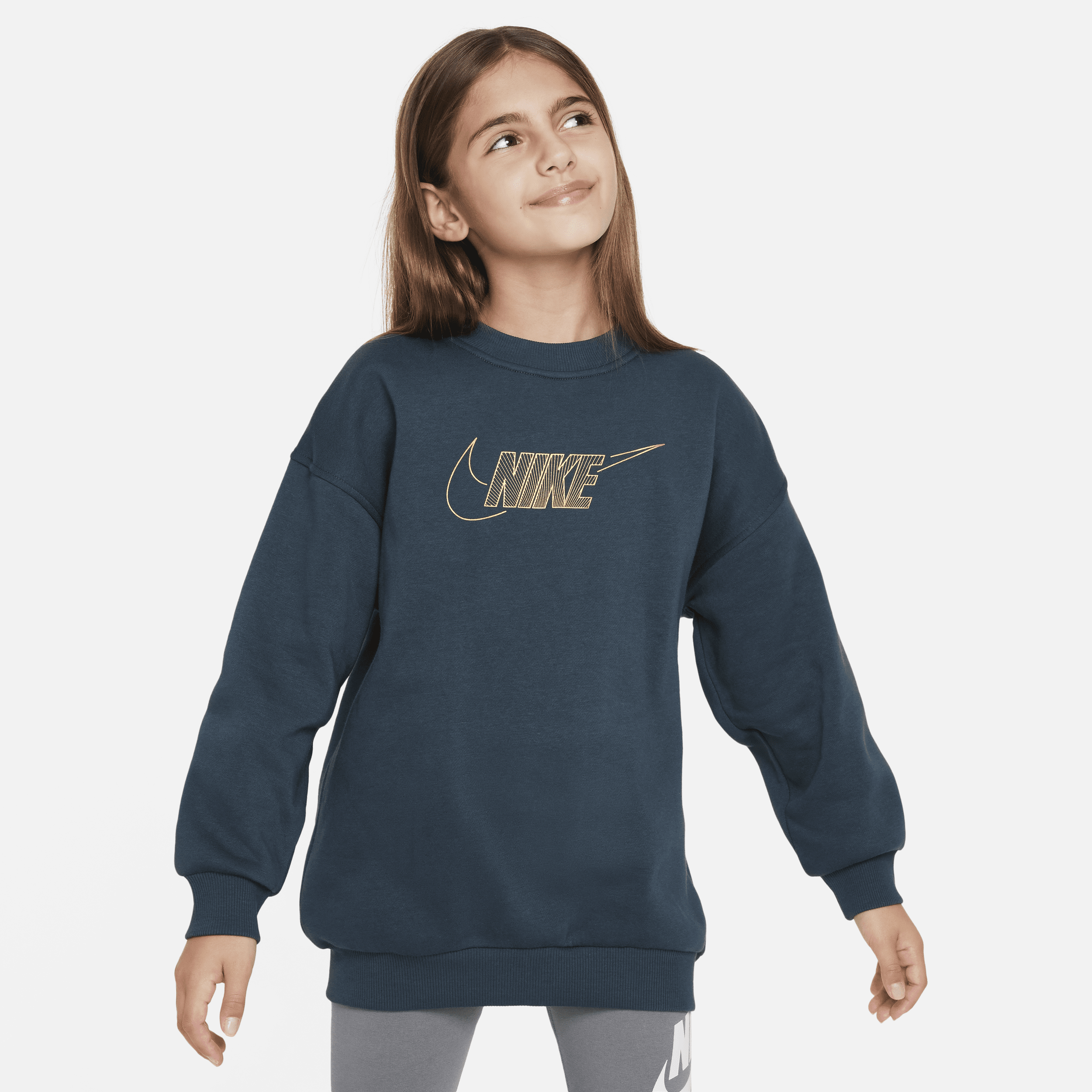 Nike Sportswear Club Fleece-sweatshirt med rund hals til større børn (piger) - grøn