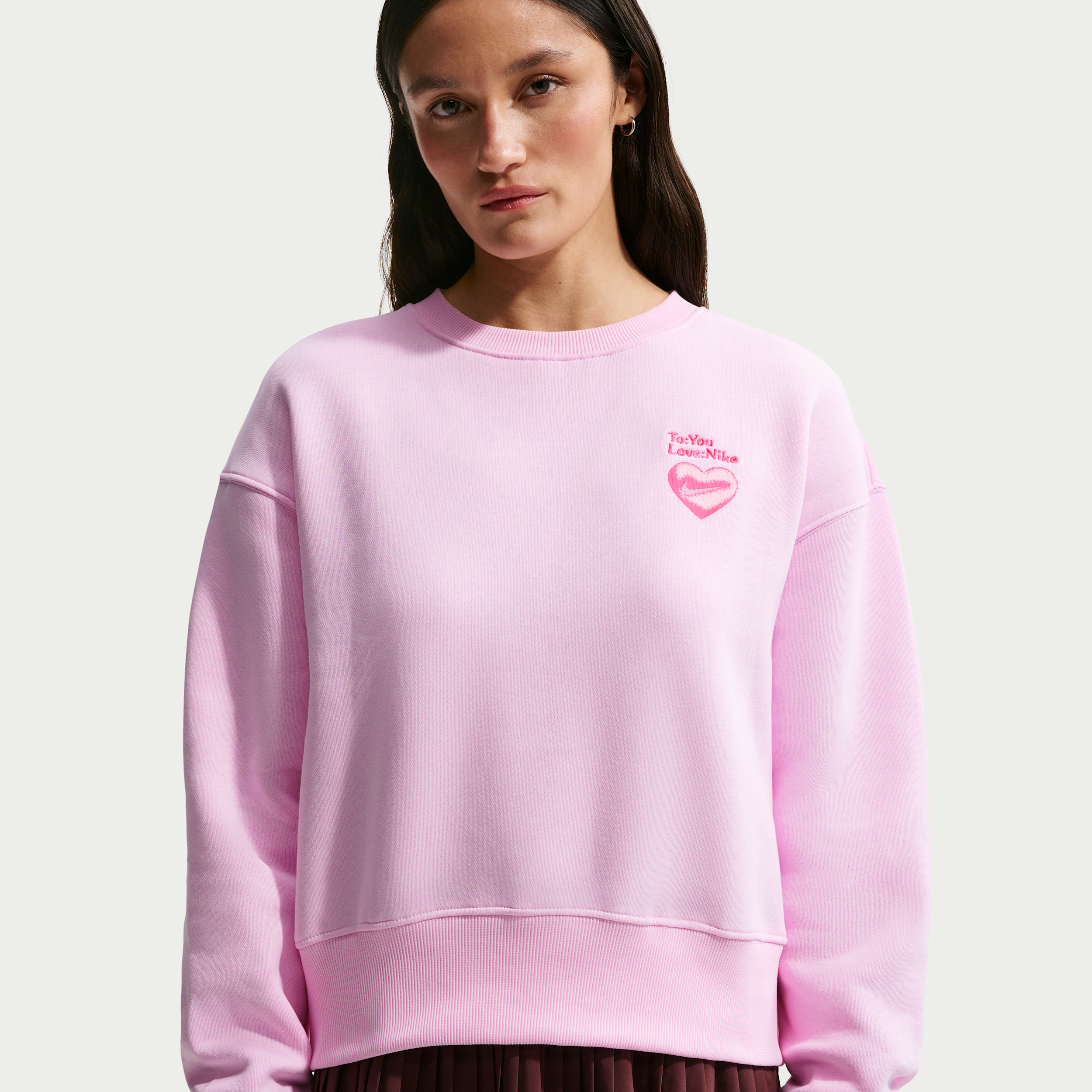 Nike Phoenix Fleece Sudadera de cuello redondo oversize - Mujer - Rosa