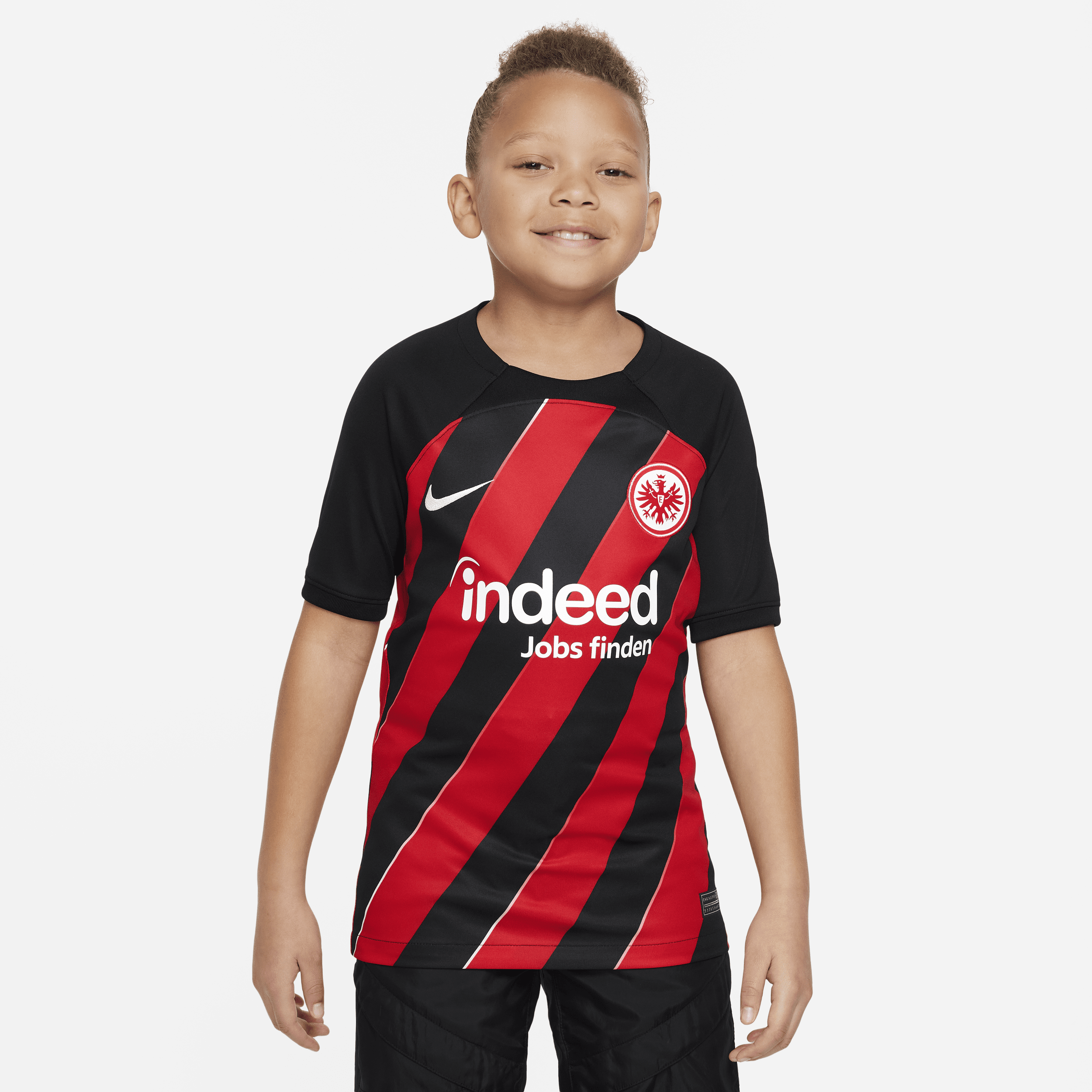 Eintracht Frankfurt 2023/24 Stadium Home-Nike Dri-FIT-fodboldspillertrøje til større børn - sort