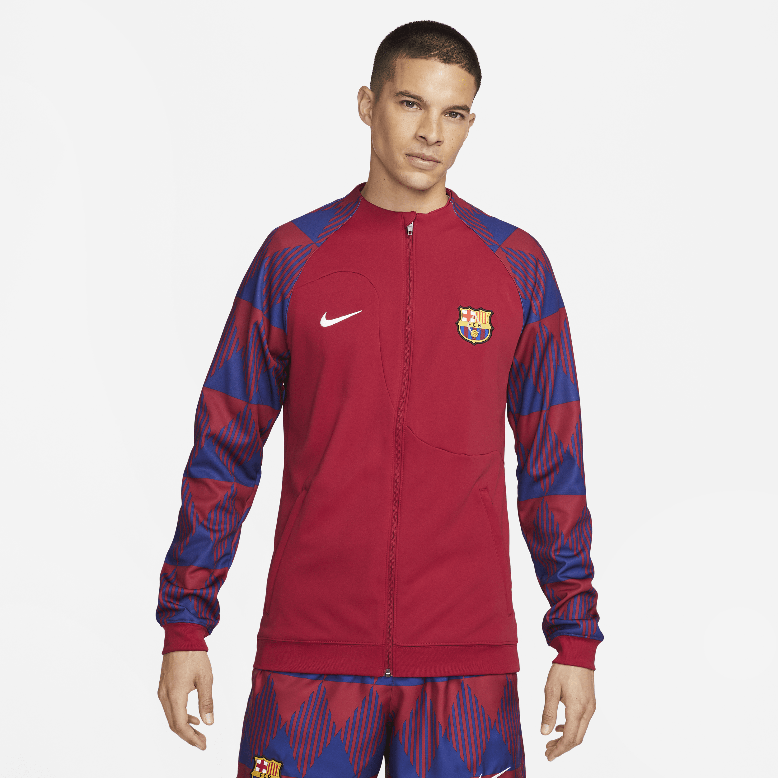FC Barcelona Academy Pro Nike knit voetbaljack met rits over de hele lengte voor heren - Rood