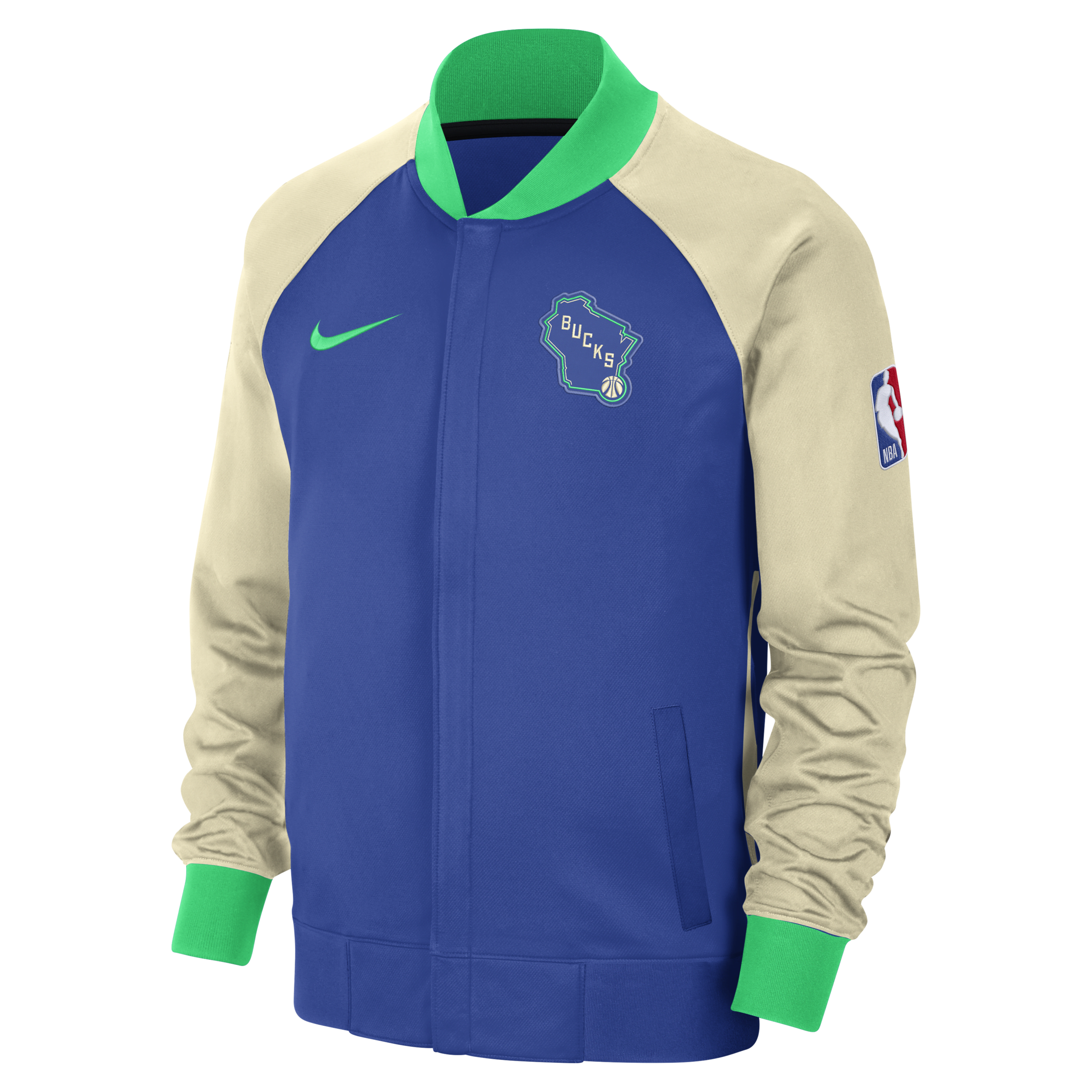 Langærmet Milwaukee Bucks Showtime City Edition Nike Dri-FIT-jakke med fuld lynlås til mænd - blå