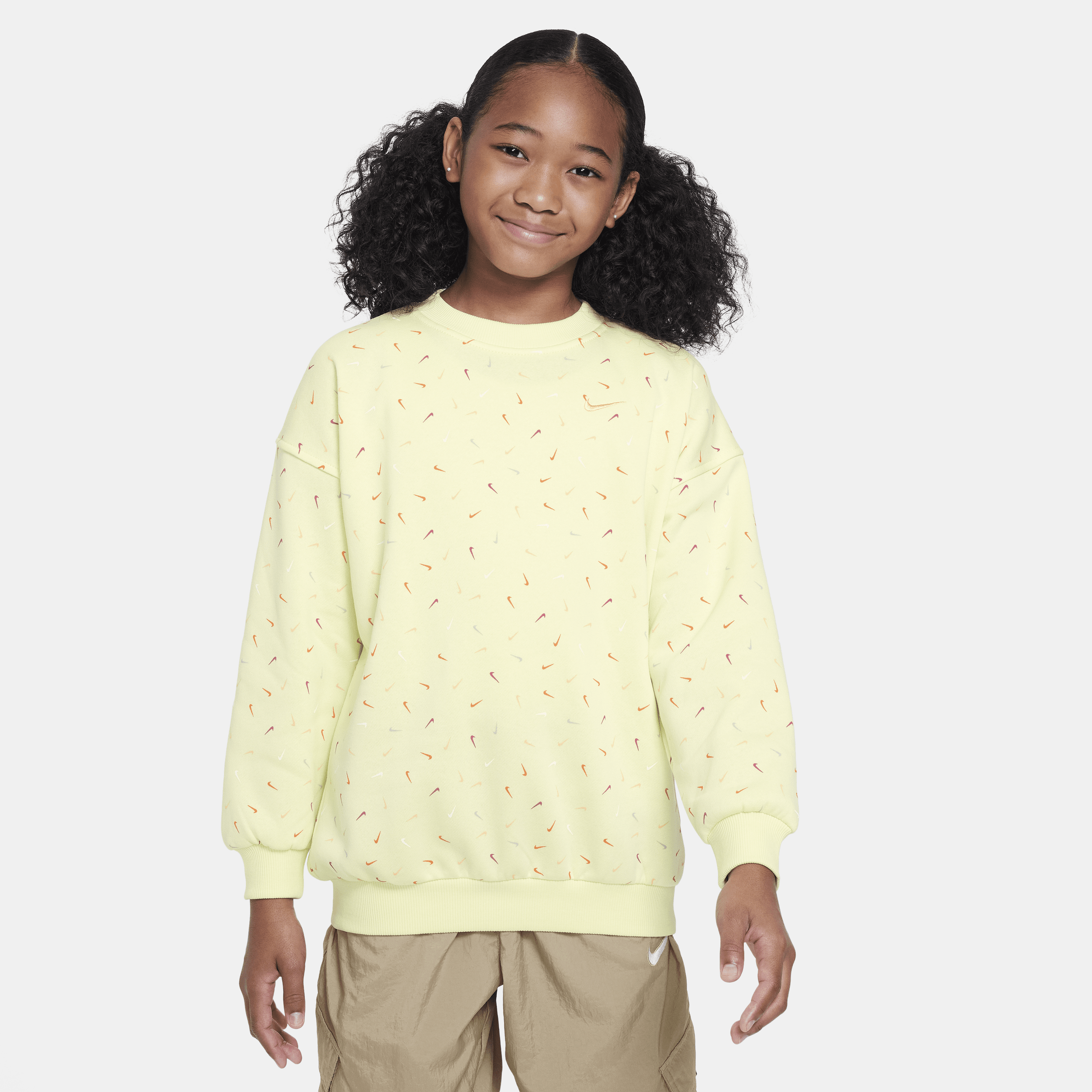 Overdimensioneret Nike Sportswear Club Fleece-sweatshirt til større børn (piger) - grøn