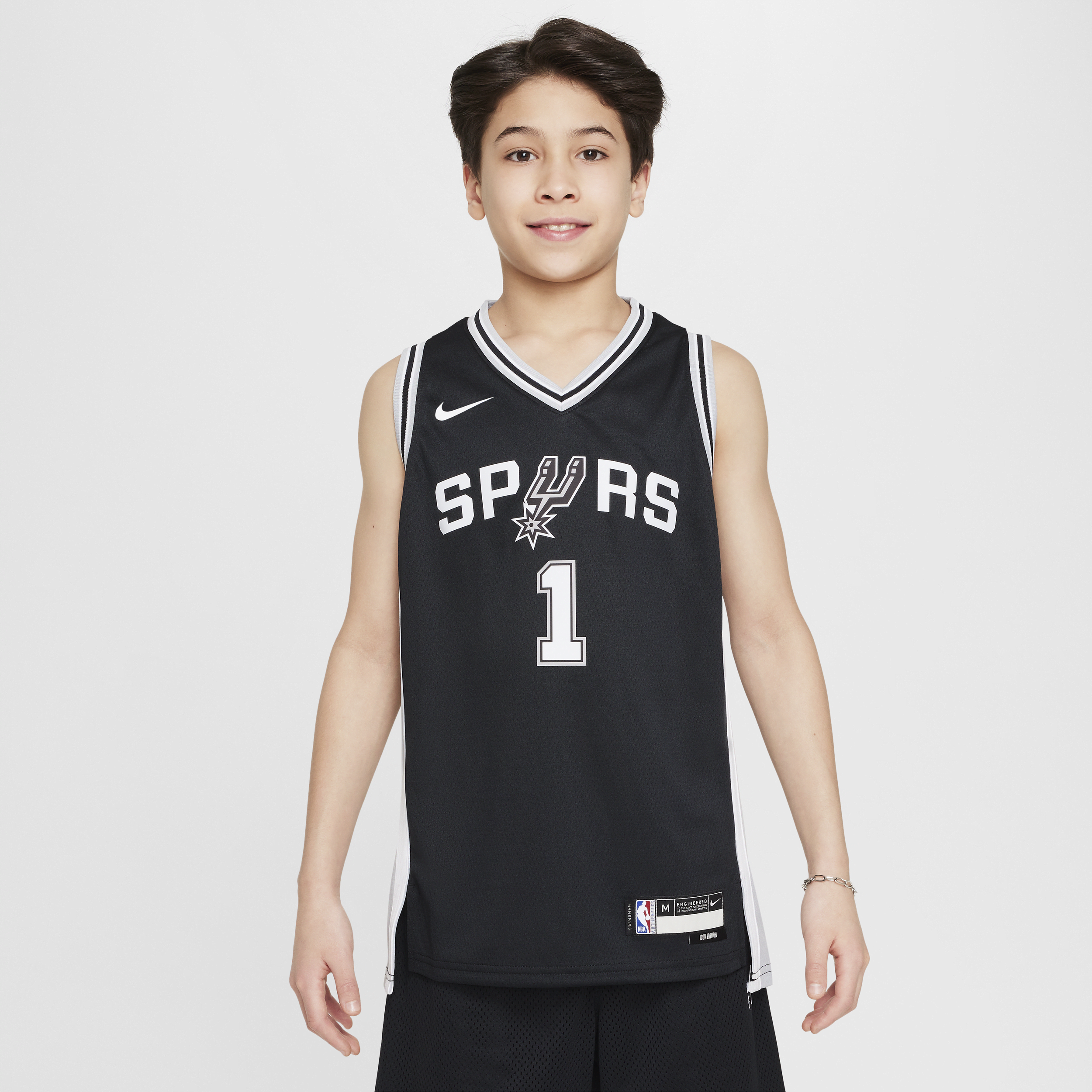 Nike San Antonio Spurs 2022/23 Icon Edition Camiseta Swingman de la NBA - Niño - Negro