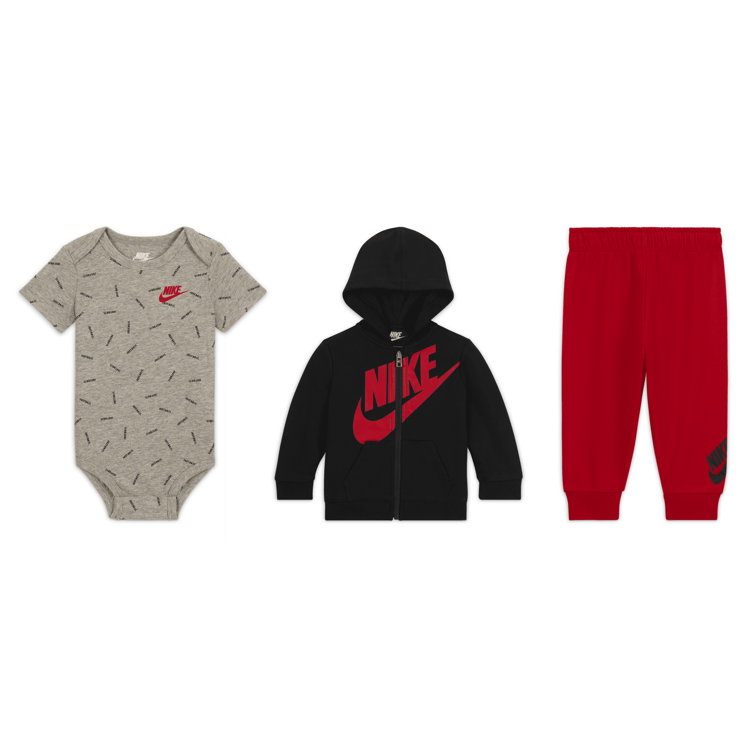 Nike Just Do It-buksesæt i 3 dele til babyer (3-6 M) - rød