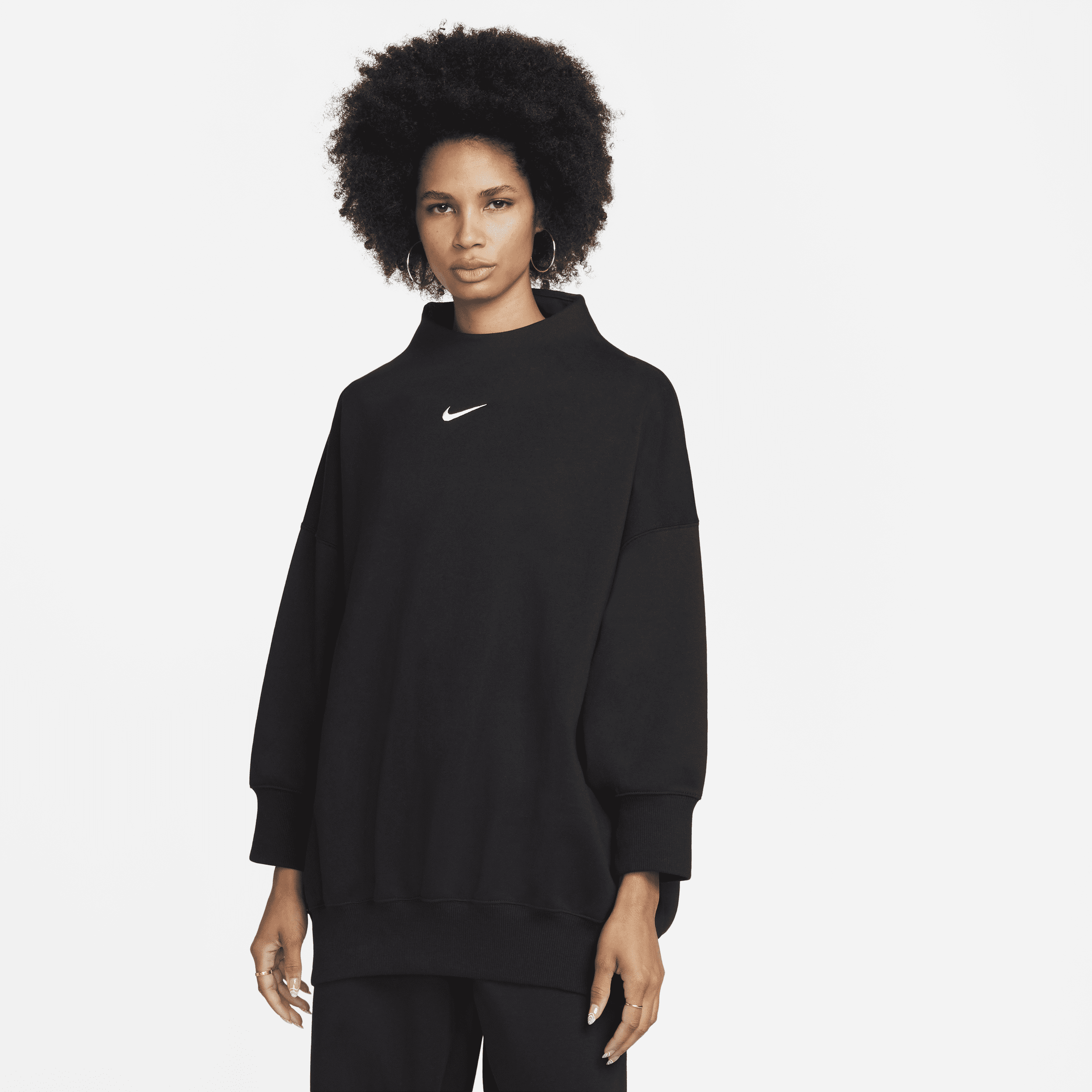 Ekstra overdimensioneret Nike Sportswear Phoenix Fleece-sweatshirt med høj hals og 3/4-ærmer til kvinder - sort