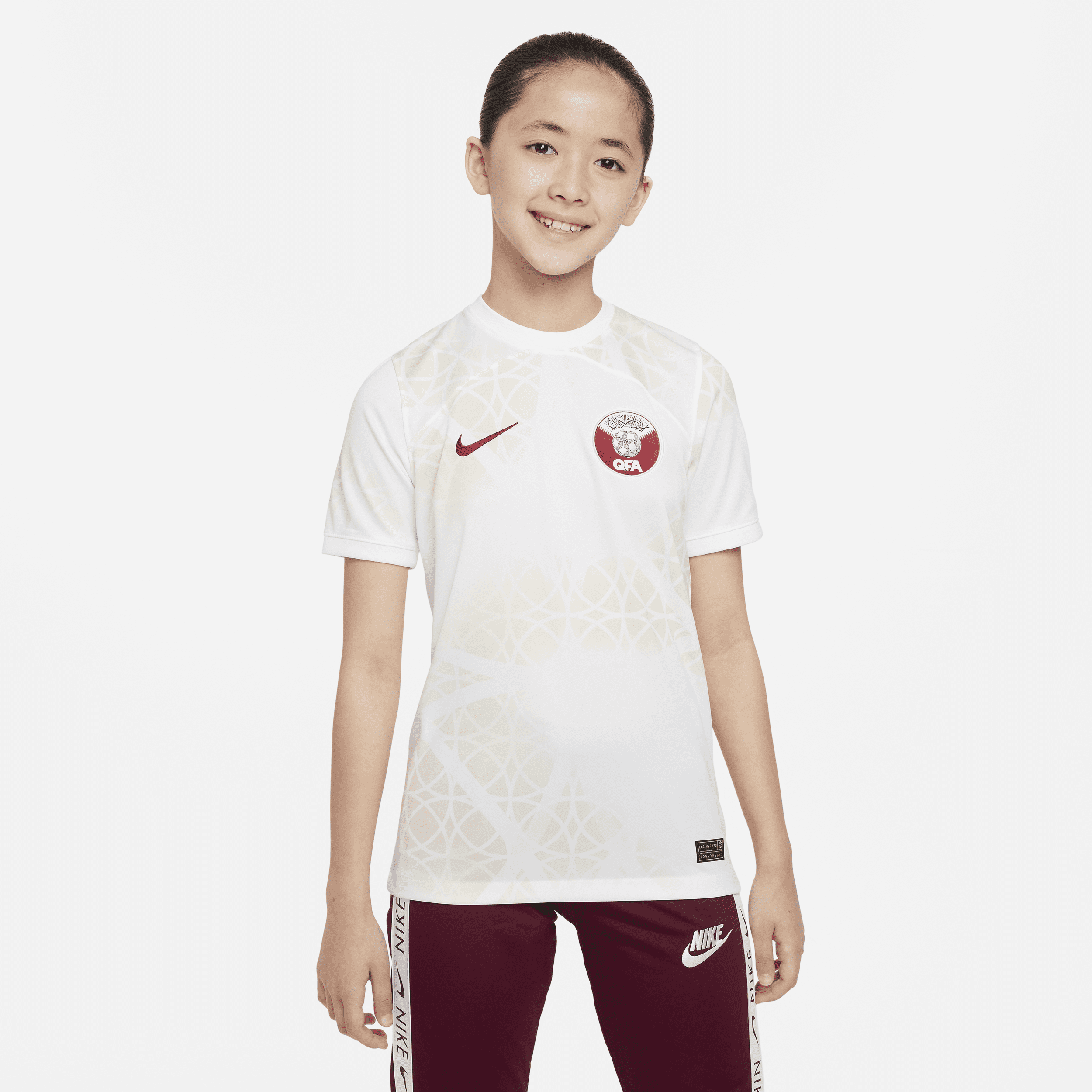 Qatar 2022/23 Stadium Away-Nike Dri-FIT-fodboldtrøje til større børn - hvid
