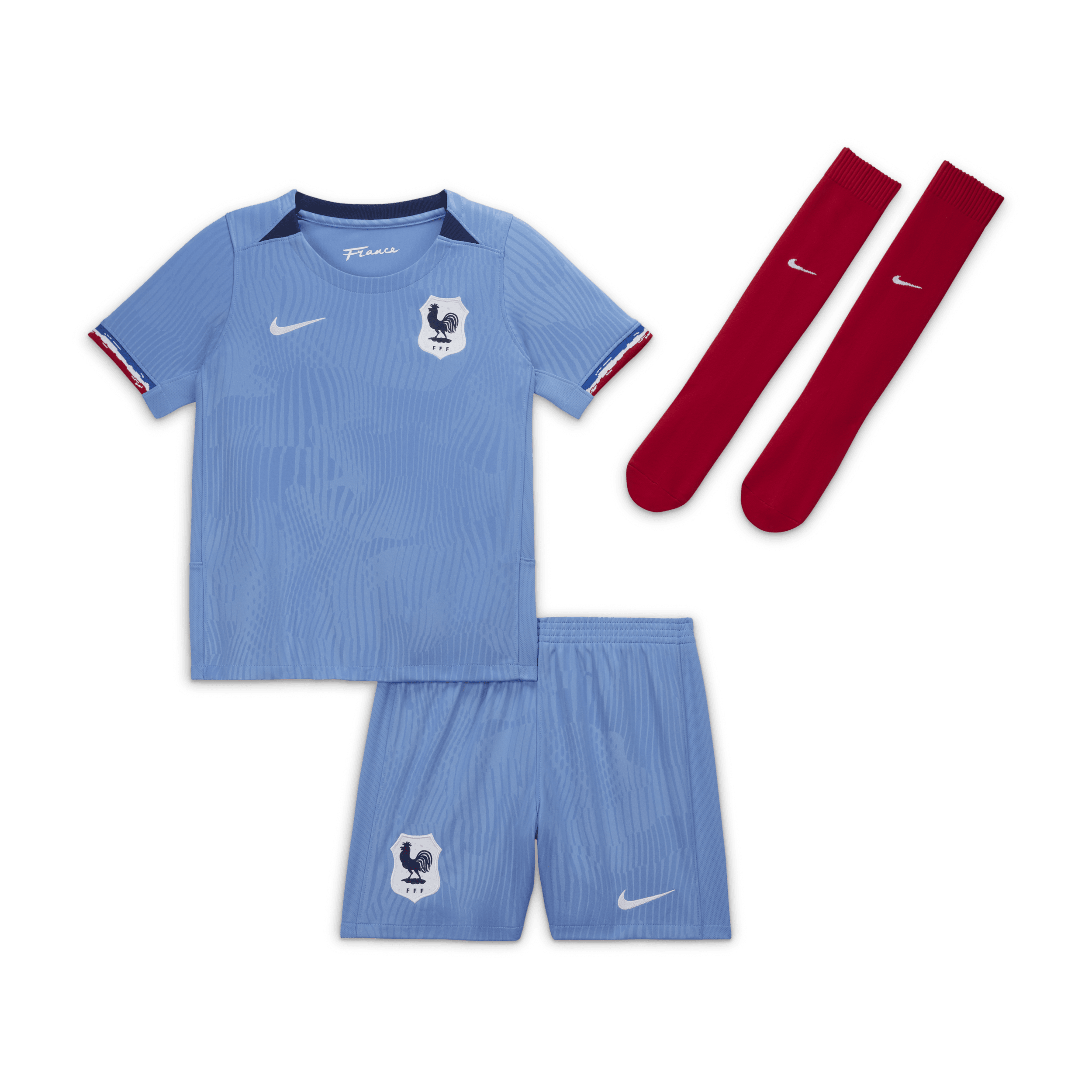 France 2023 Home-Nike Dri-FIT-sæt i tre dele til mindre børn - blå