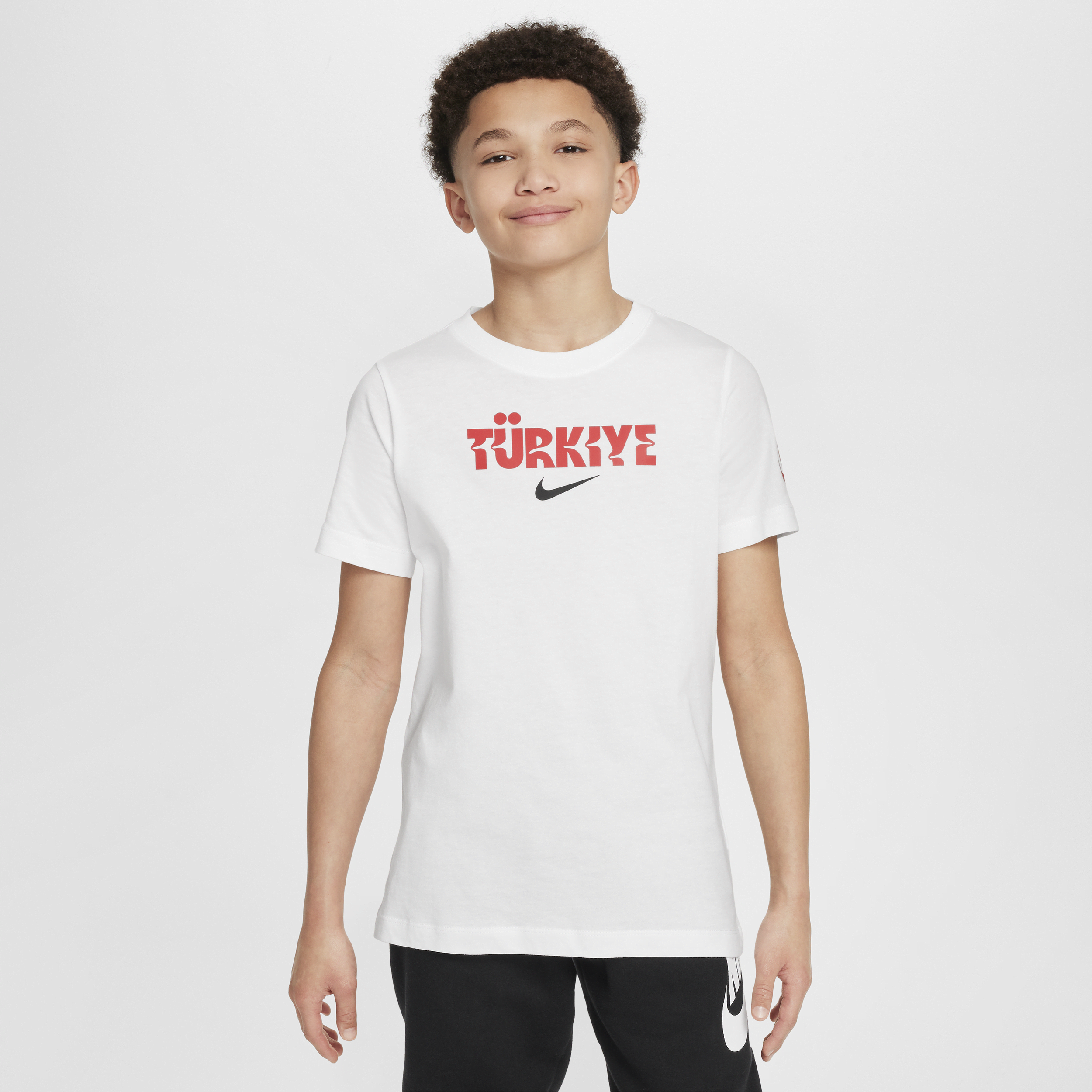 Tyrkiet Crest Nike Football-T-shirt til store børn - hvid