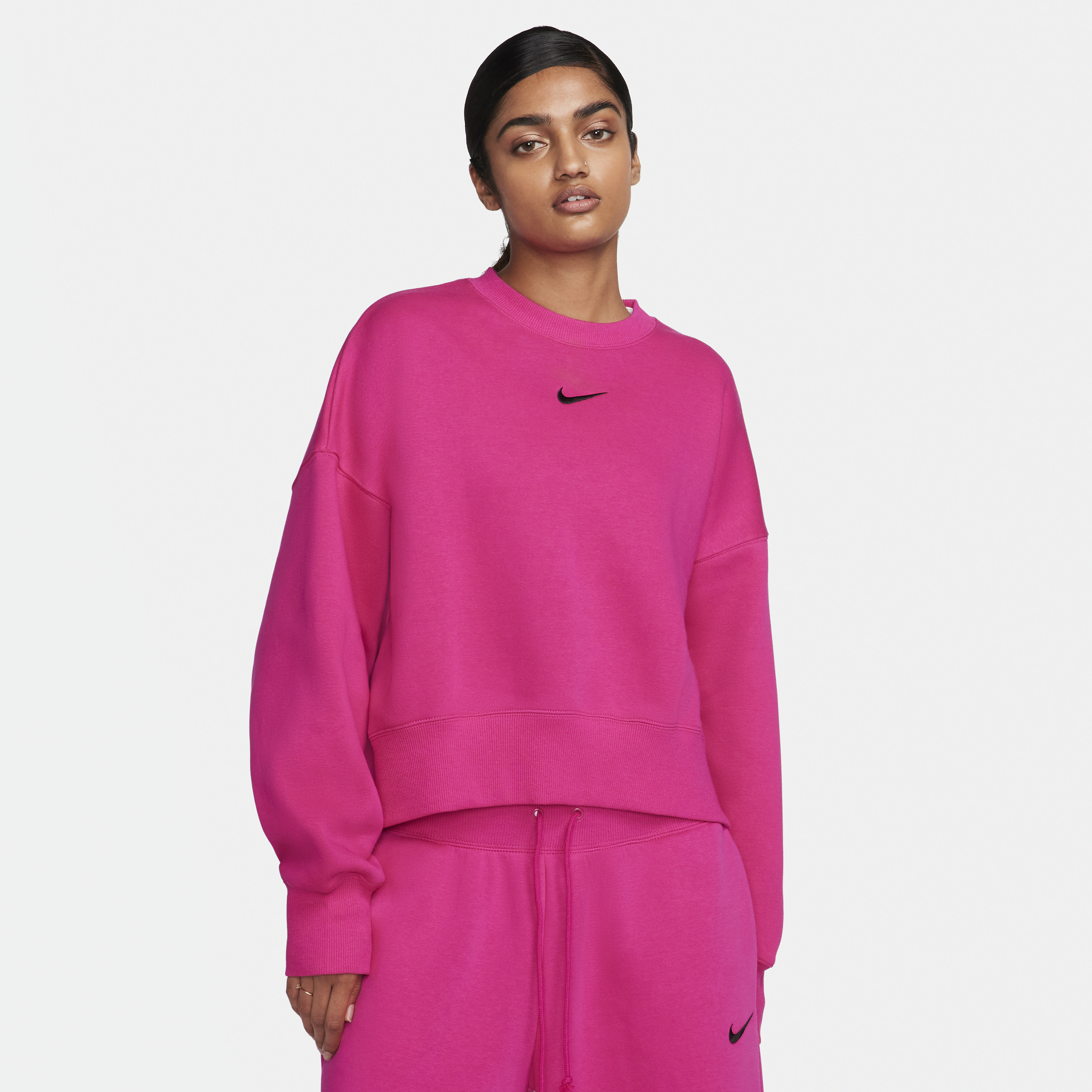 Oversized Nike Sportswear Phoenix Fleece-sweatshirt med rund hals til kvinder - Pink