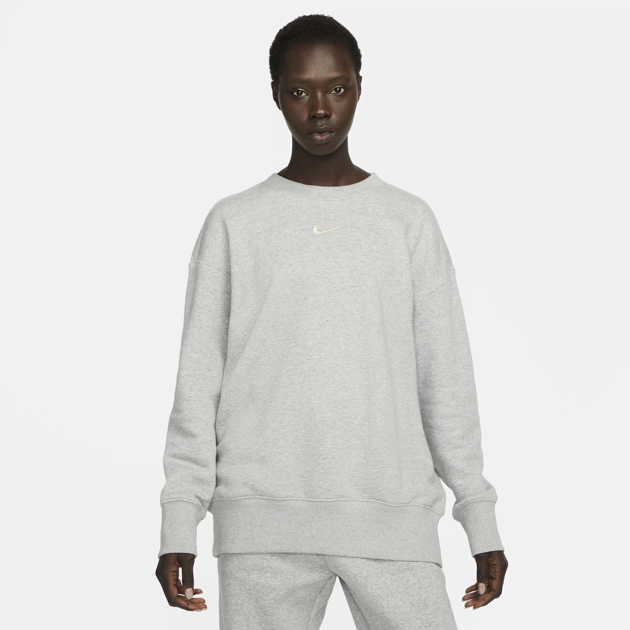 Oversized Nike Sportswear Phoenix Fleece-sweatshirt med rund hals til kvinder - grå
