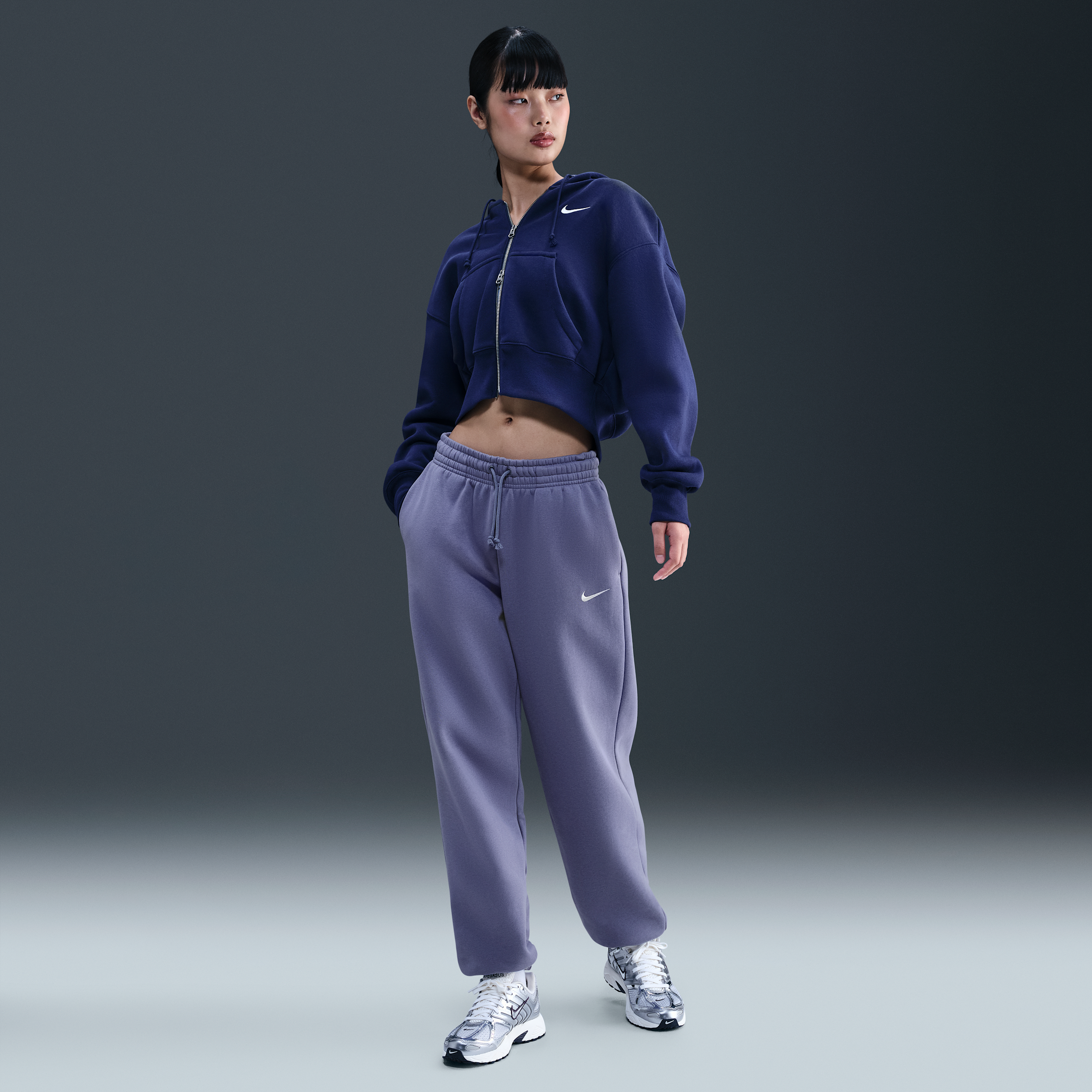 Pantaloni tuta oversize a vita alta Nike Phoenix Fleece – Donna - Blu