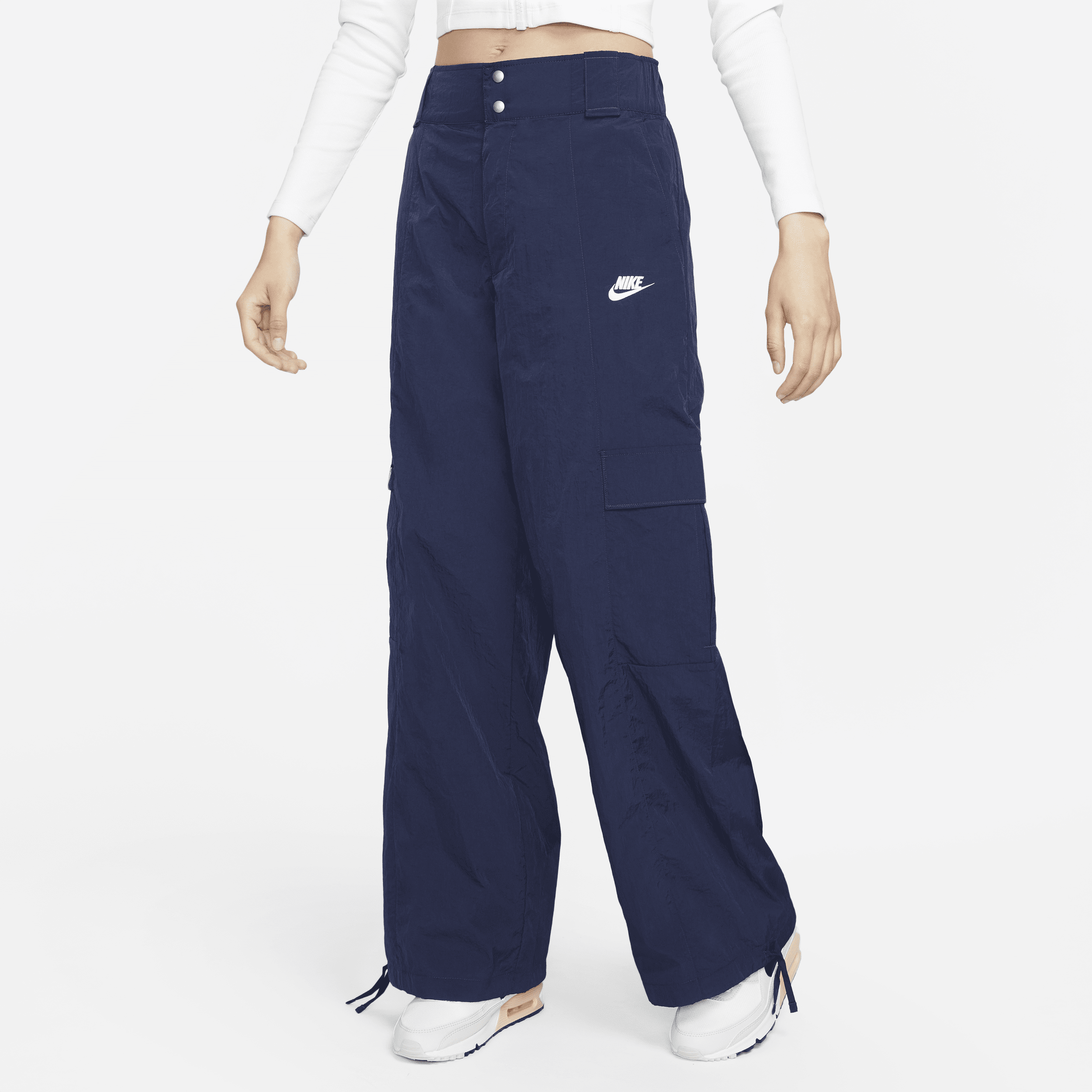 Vævede, overdimensionerede Nike Sportswear-cargobukser med høj talje til kvinder - blå
