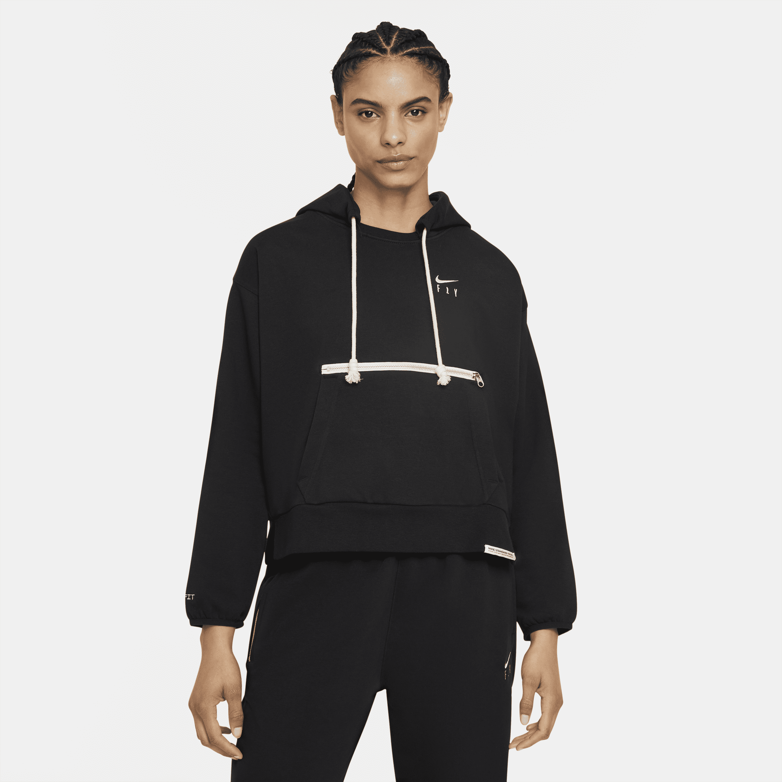 Felpa pullover da basket con cappuccio Nike Dri-FIT Swoosh Fly Standard Issue – Donna - Nero