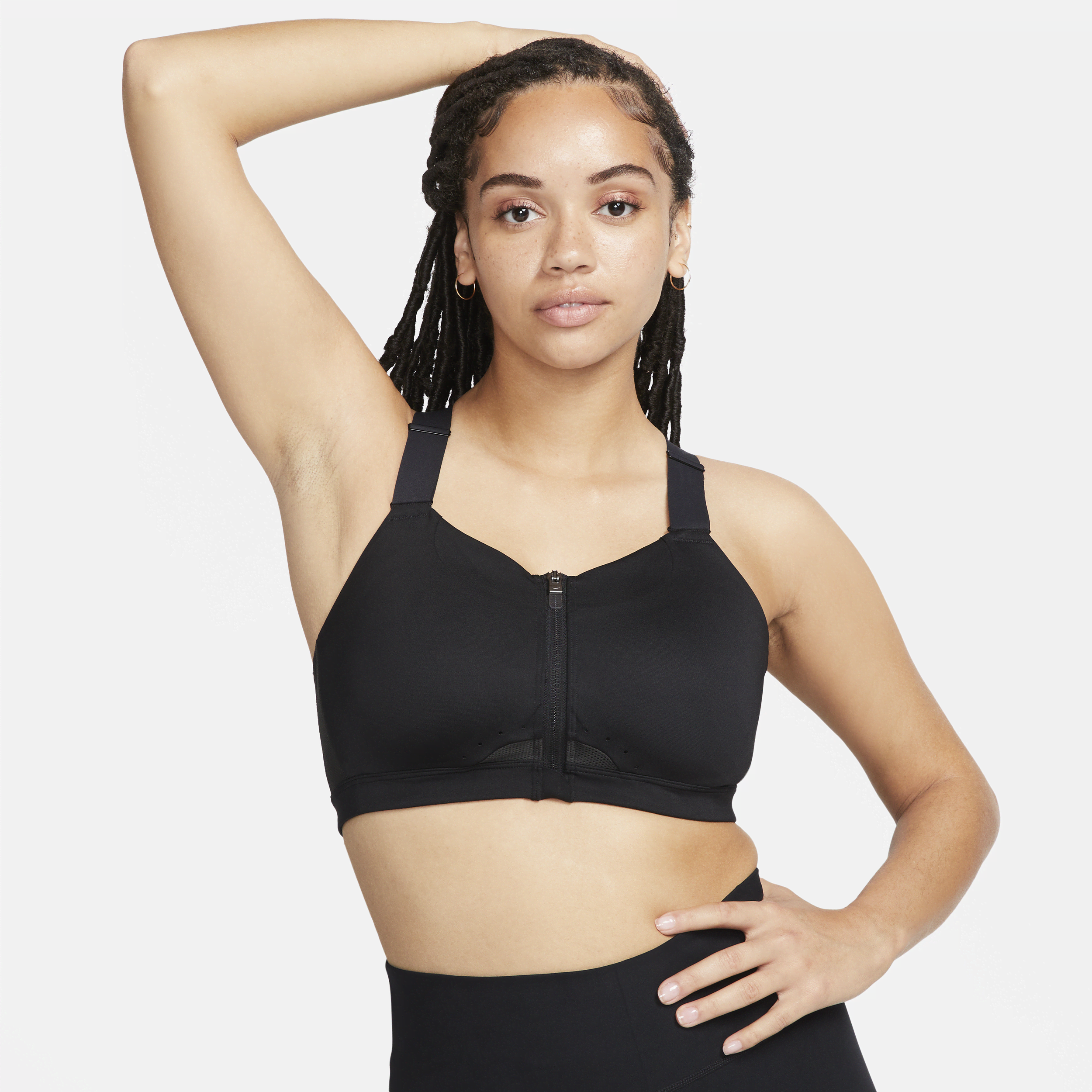 Nike Alpha-sports-bh med højt støtteniveau, indlæg og lynlås foran til kvinder - sort