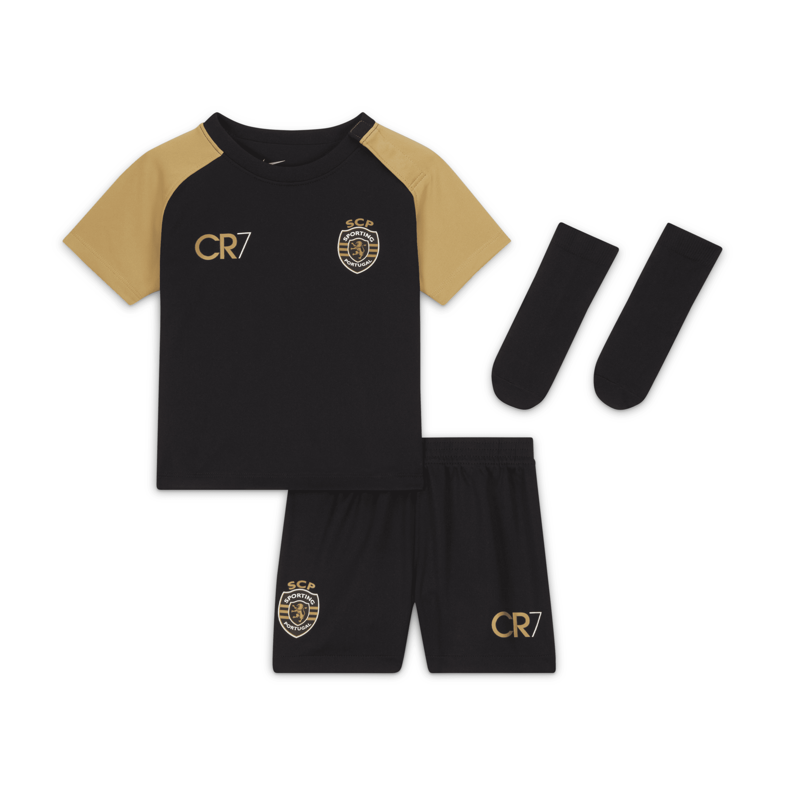Nike Sporting CP x CR7 2023/24 Stadium-fodboldsæt til babyer og småbørn - sort
