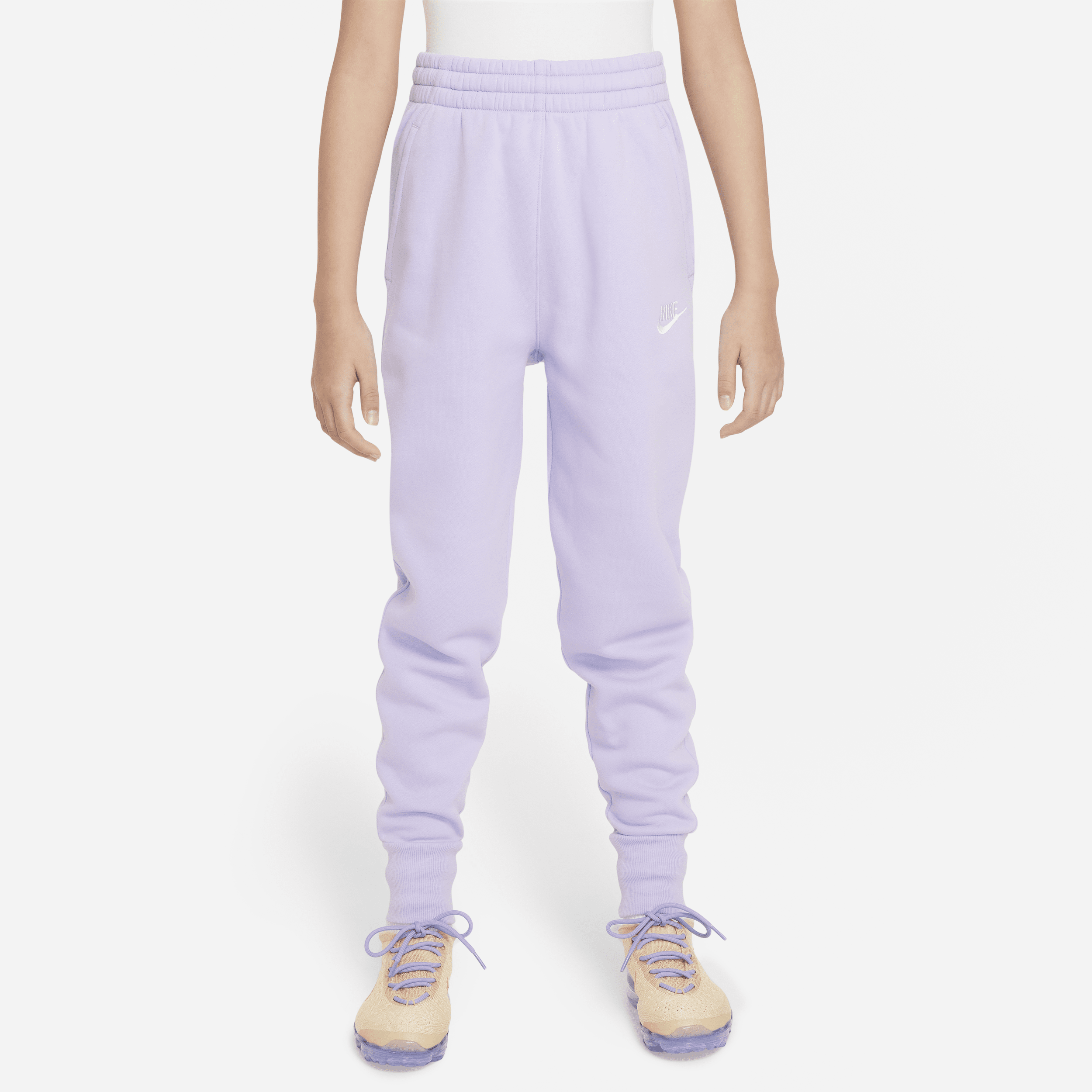 Faconsyede Nike Sportswear Club Fleece-bukser med høj talje til større børn (piger) - lilla