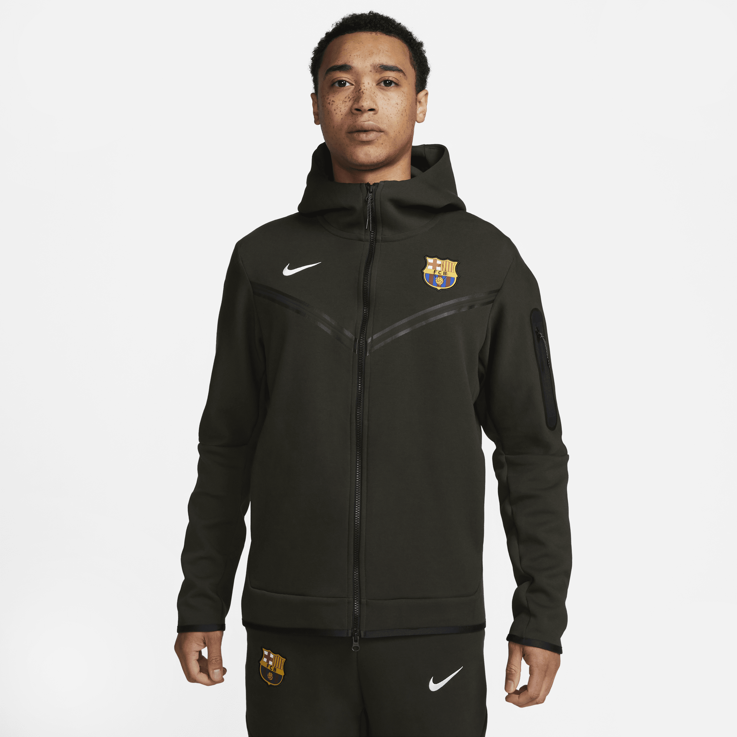 Felpa con cappuccio e zip a tutta lunghezza Nike FC Barcelona Tech Fleece Windrunner – Uomo - Verde