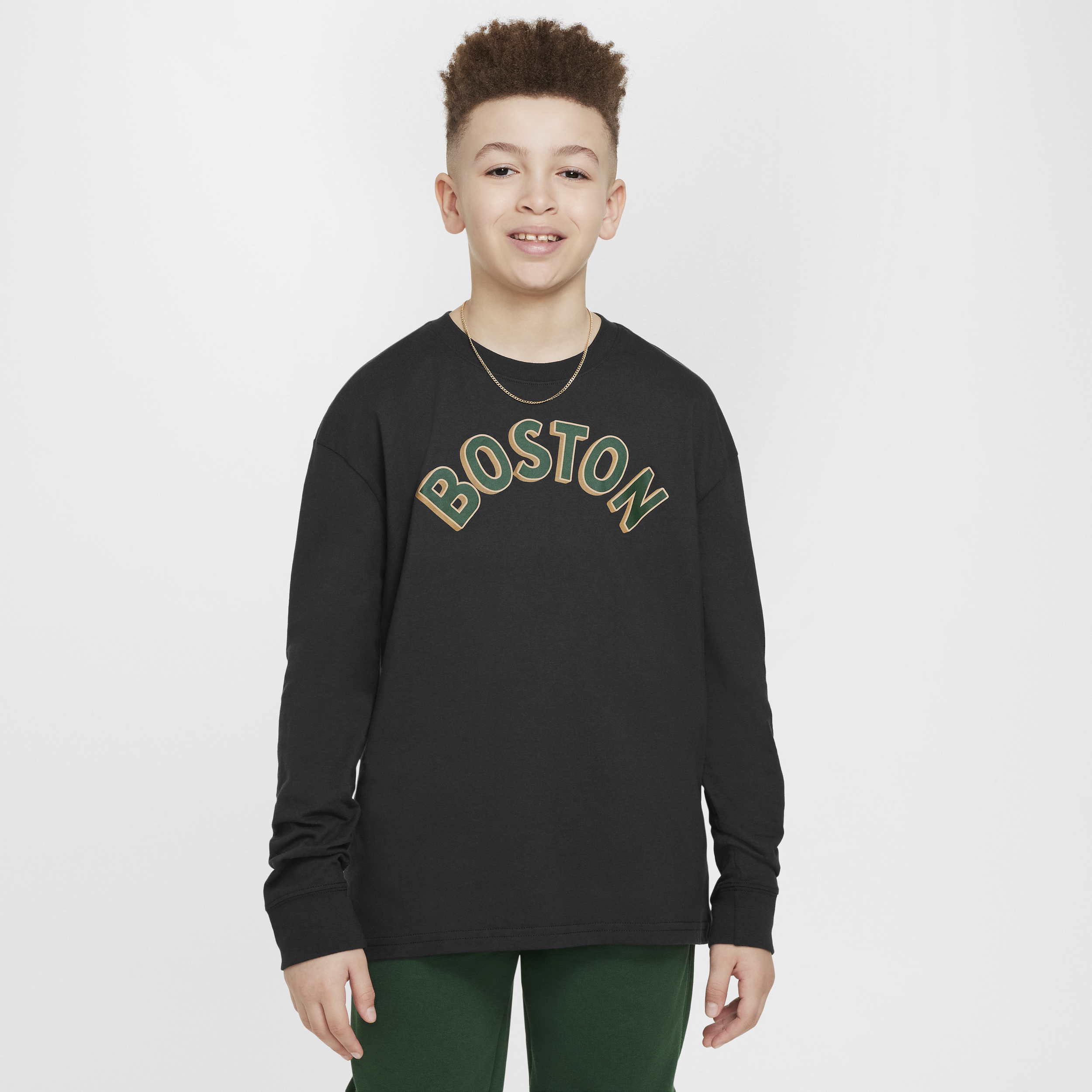 Langærmet Boston Celtics 2023/24 City Edition Nike NBA Max90-T-shirt til større børn - sort