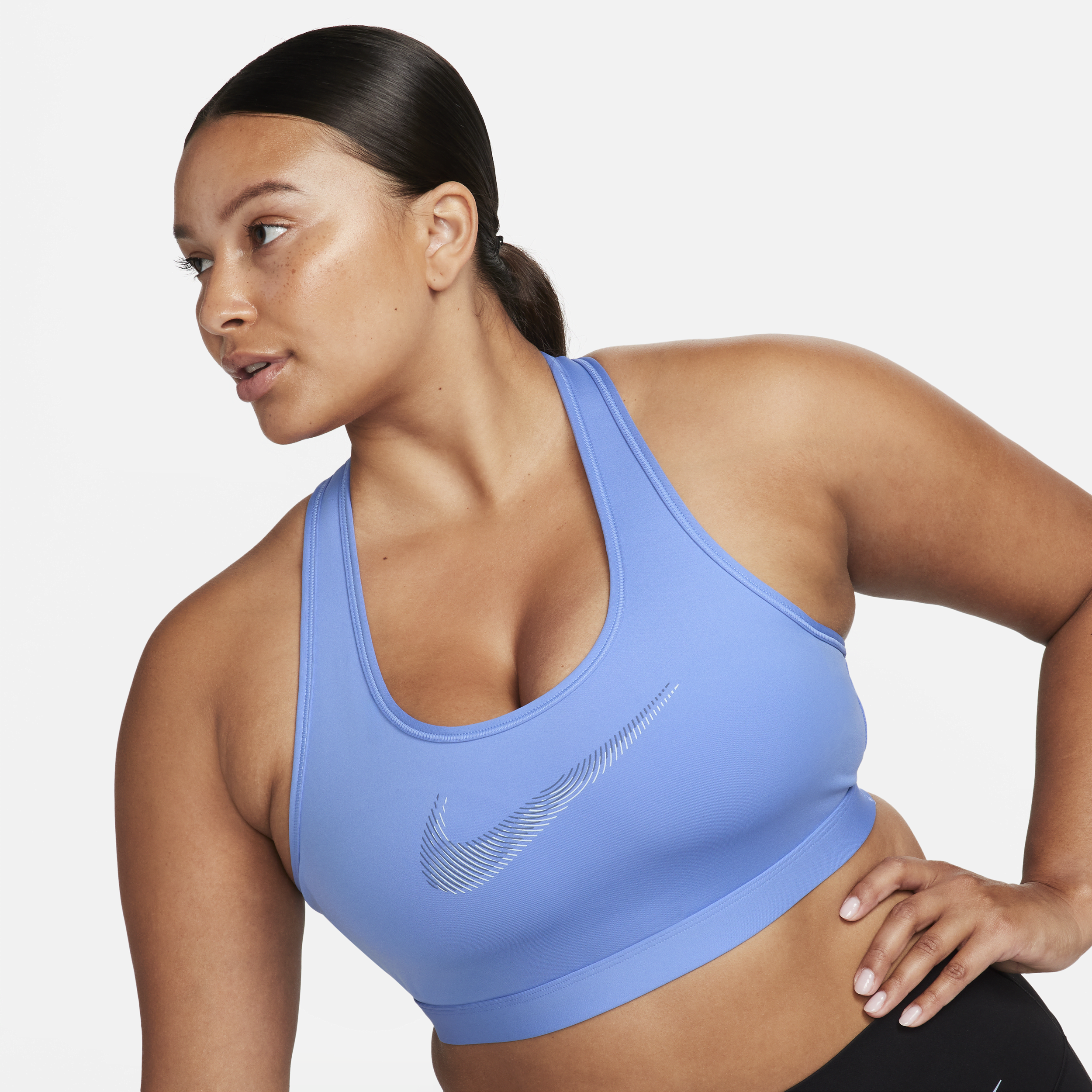 Nike Swoosh-sports-bh med grafik, indlæg og medium støtte til kvinder - blå