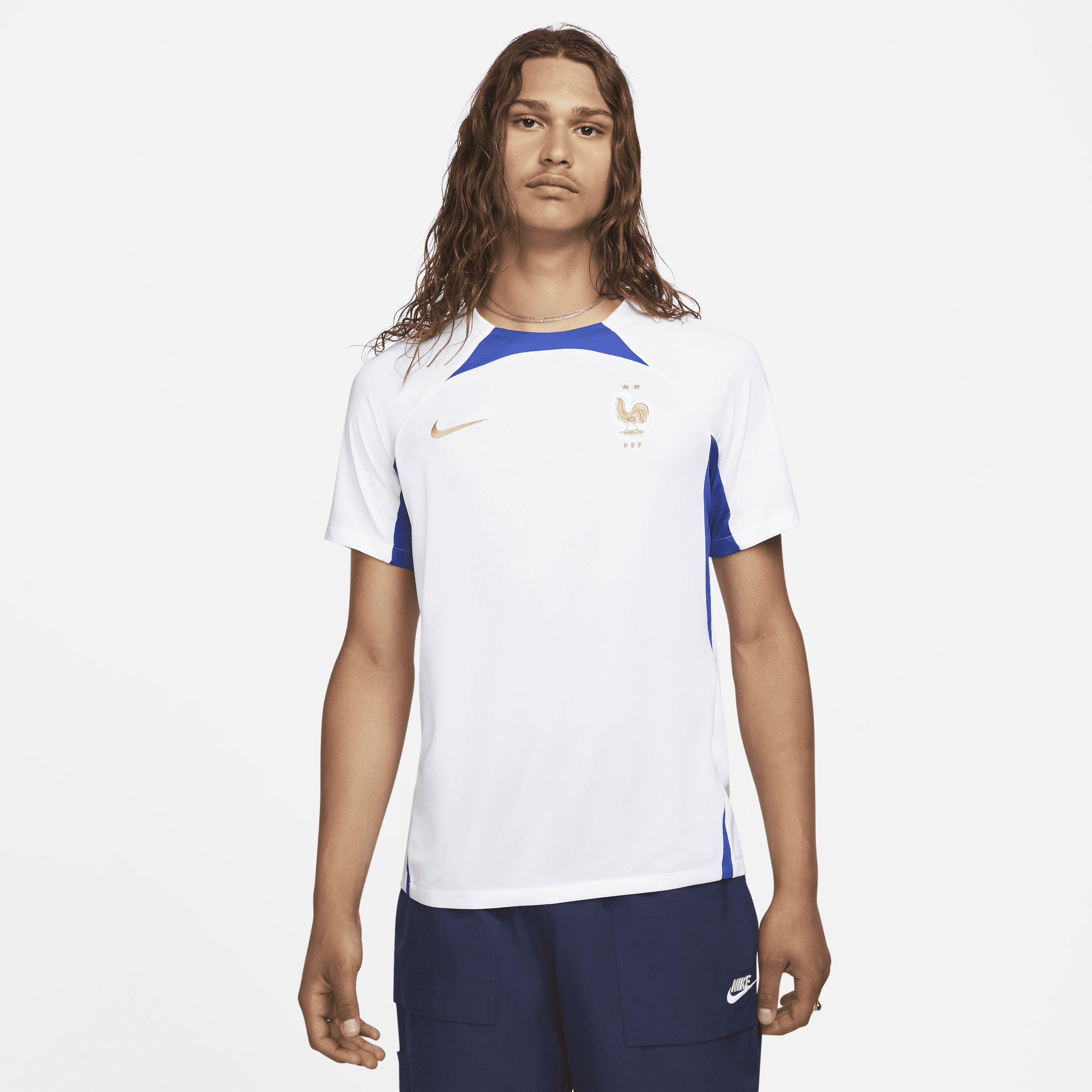 FFF Strike Nike Dri-FIT-fodboldtrøje med korte ærmer til mænd - hvid