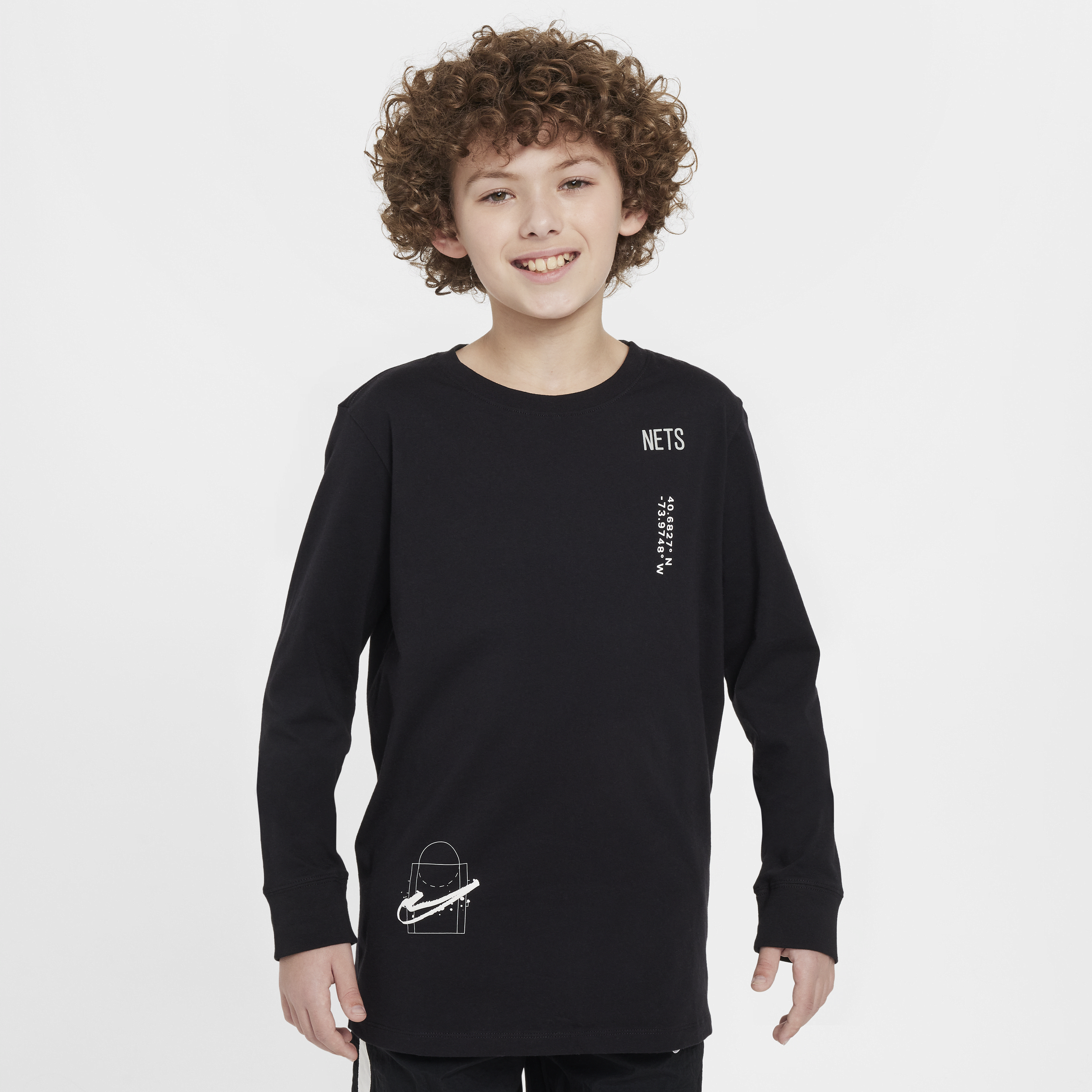 T-shirt a manica lunga Brooklyn Nets Courtside Max90 Nike NBA – Ragazzo - Nero