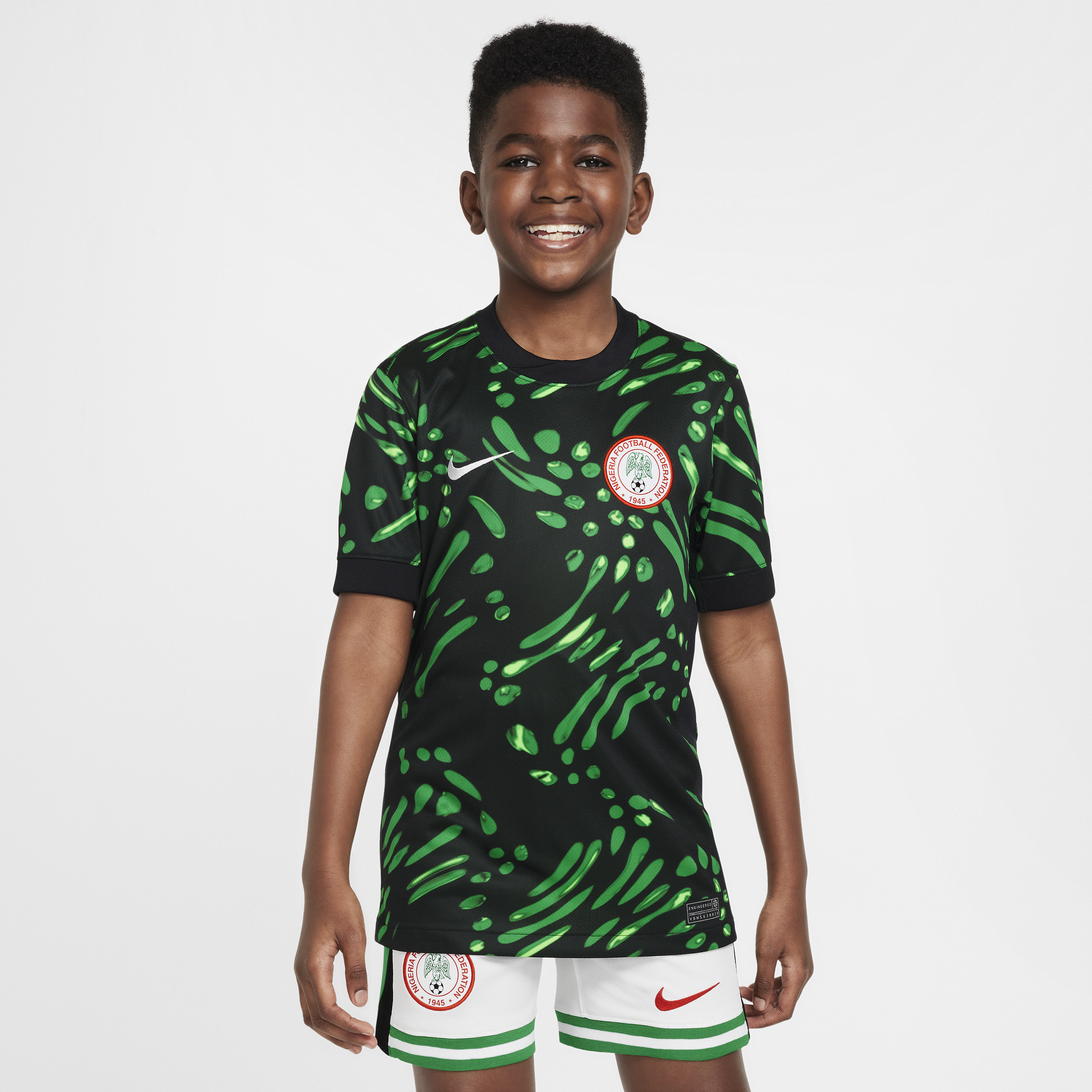 Nigeria 2024 Stadium Uit Nike Dri-FIT replica voetbalshirt voor kids - Zwart