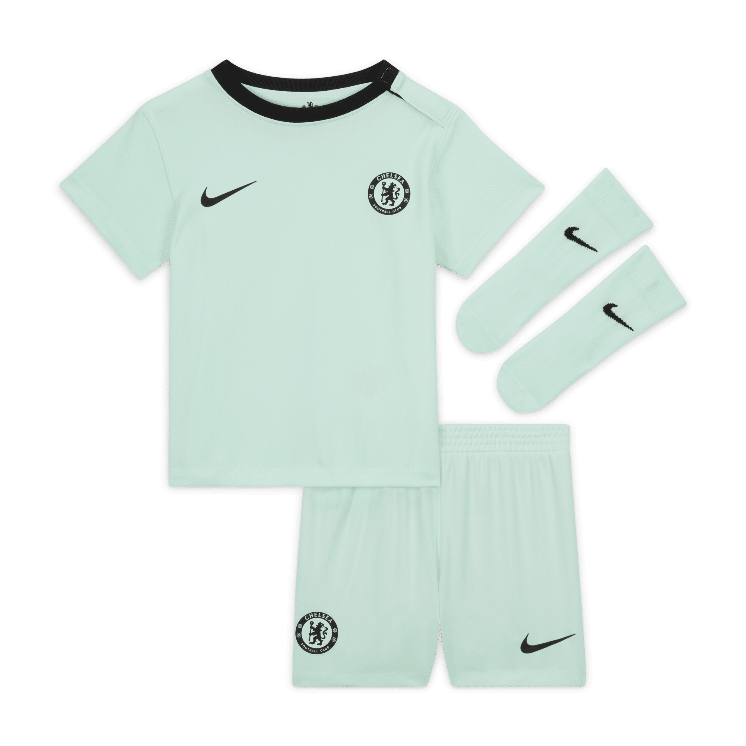 Chelsea FC 2023/24 Third Nike-fodboldsæt i 3 dele til babyer/småbørn. - grøn