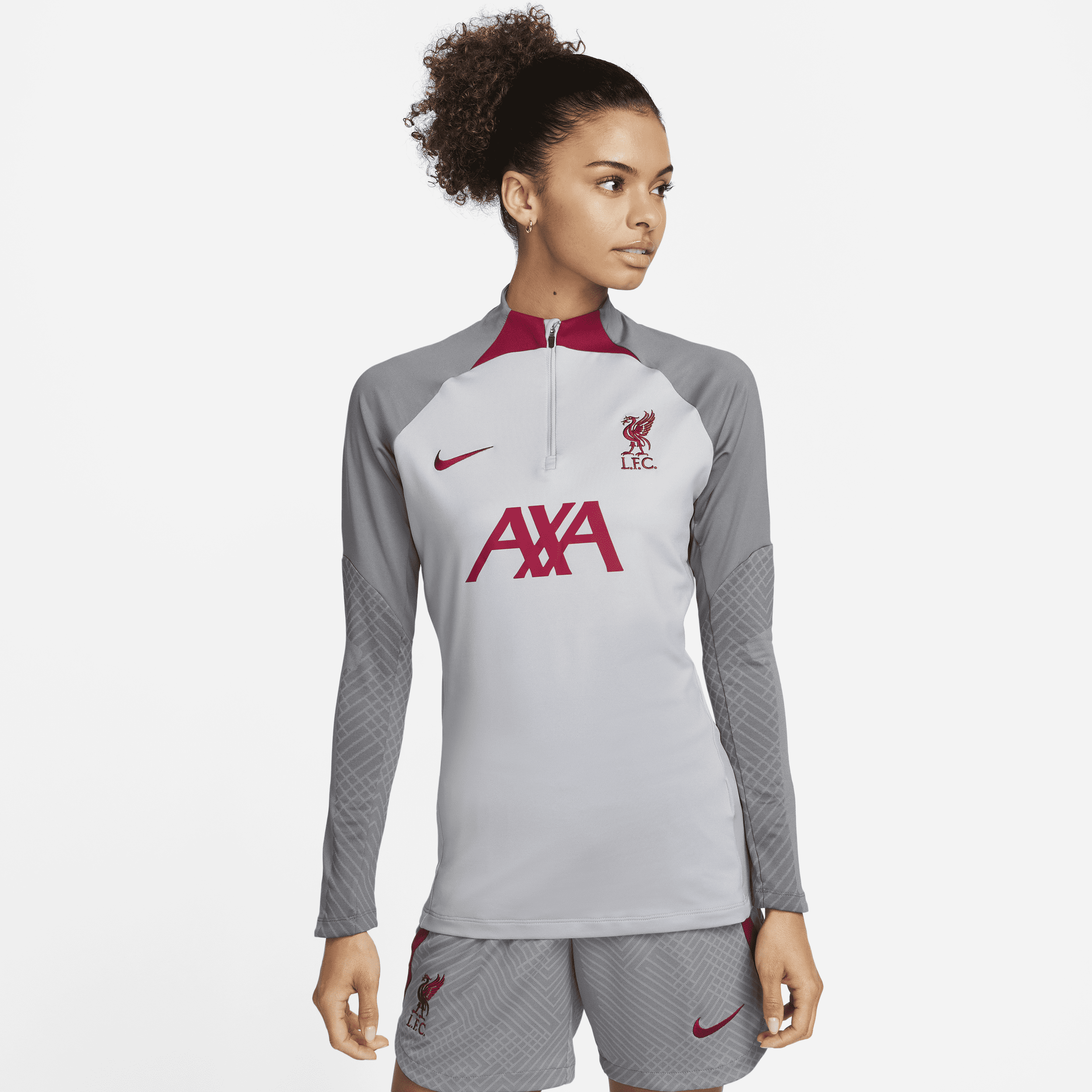 Liverpool FC Strike Nike Dri-FIT-fodboldtræningstrøje til kvinder - grå