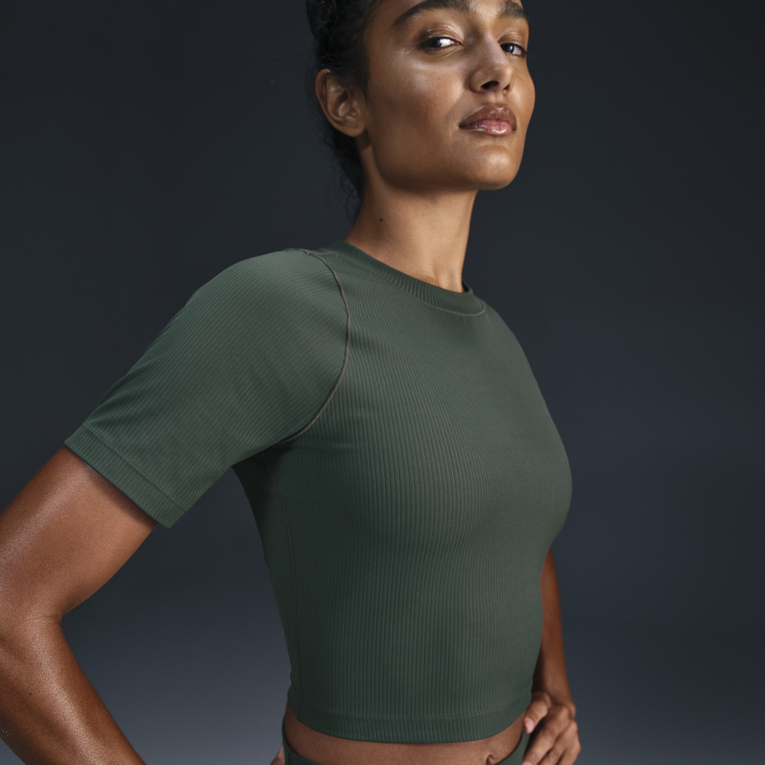 Nike Zenvy Rib Women's Dri-FIT Short-Sleeve Top - Green - Nylon