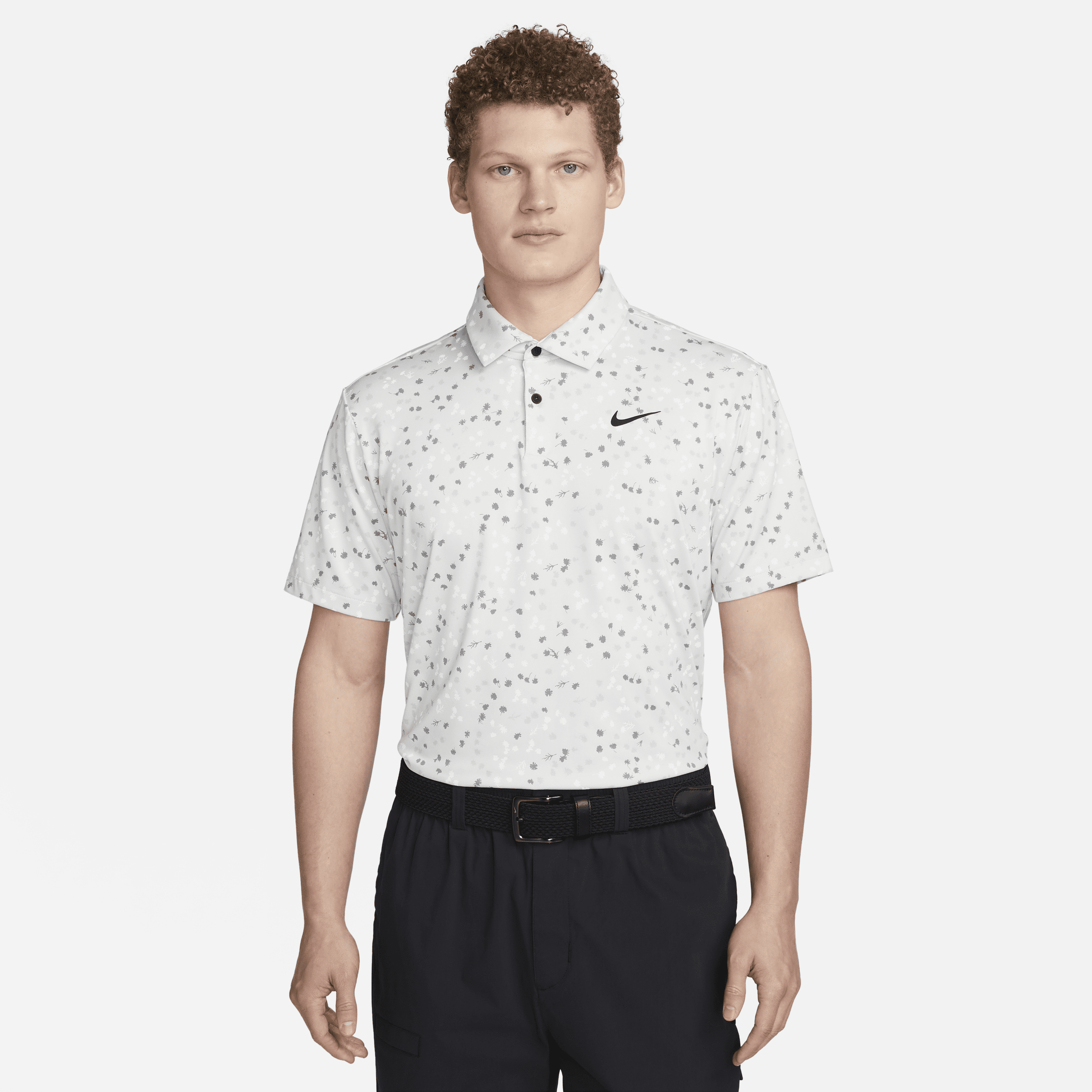 Nike Dri-FIT Tour Golfpolo met bloemenprint voor heren - Grijs