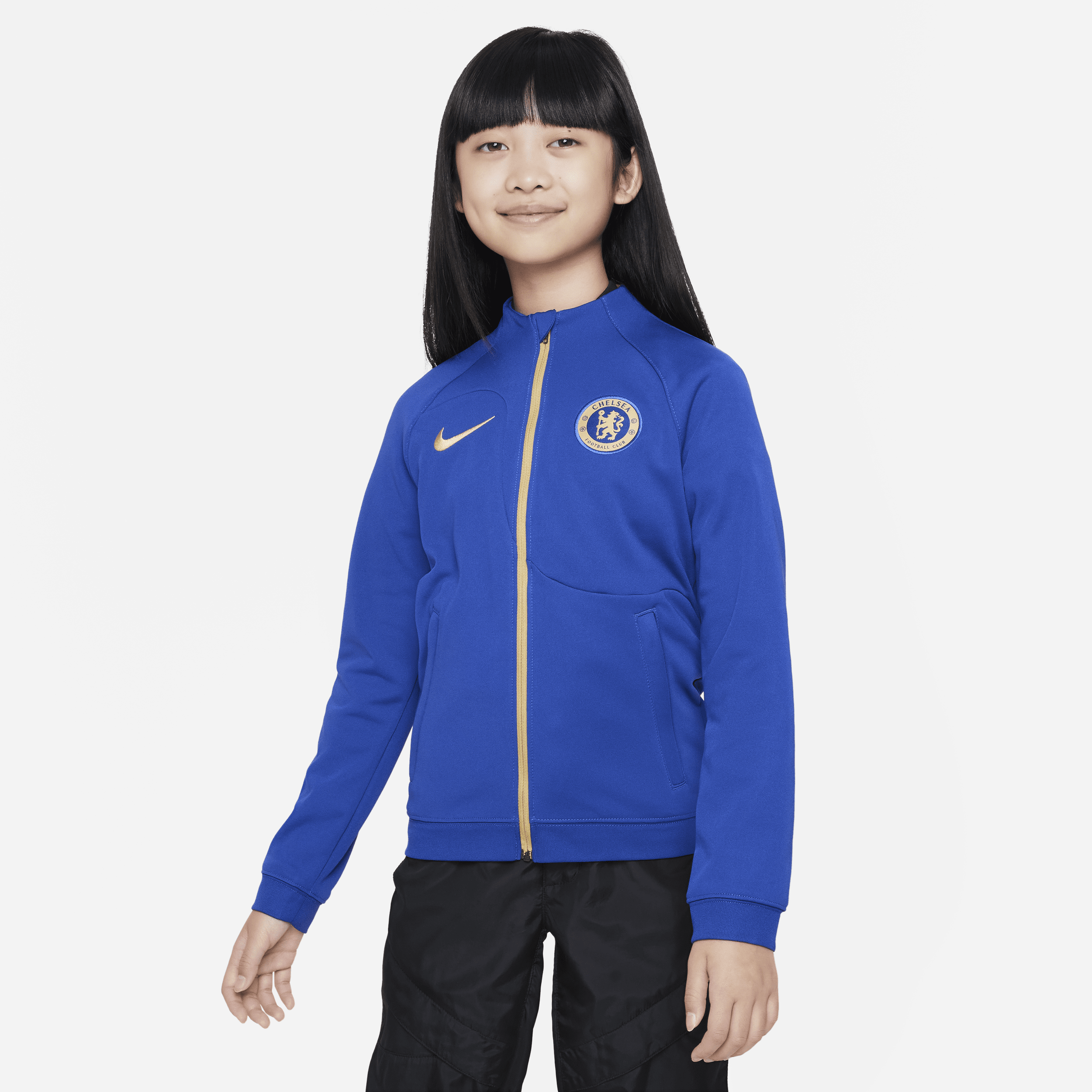 Nike Maskinstrikket Chelsea FC Academy Pro-fodboldjakke til større børn - blå