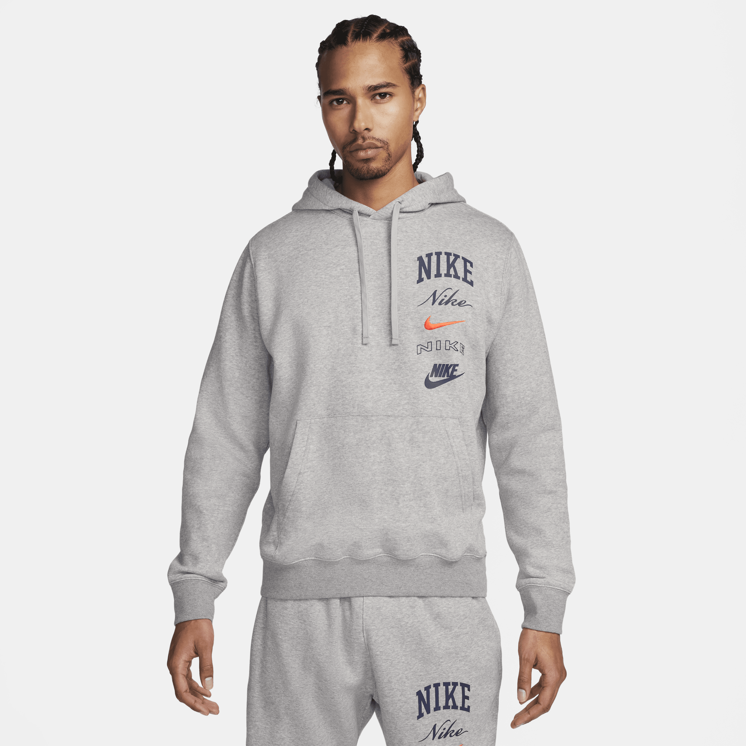 Nike Club Fleece-pullover-hættetrøje til mænd - grå