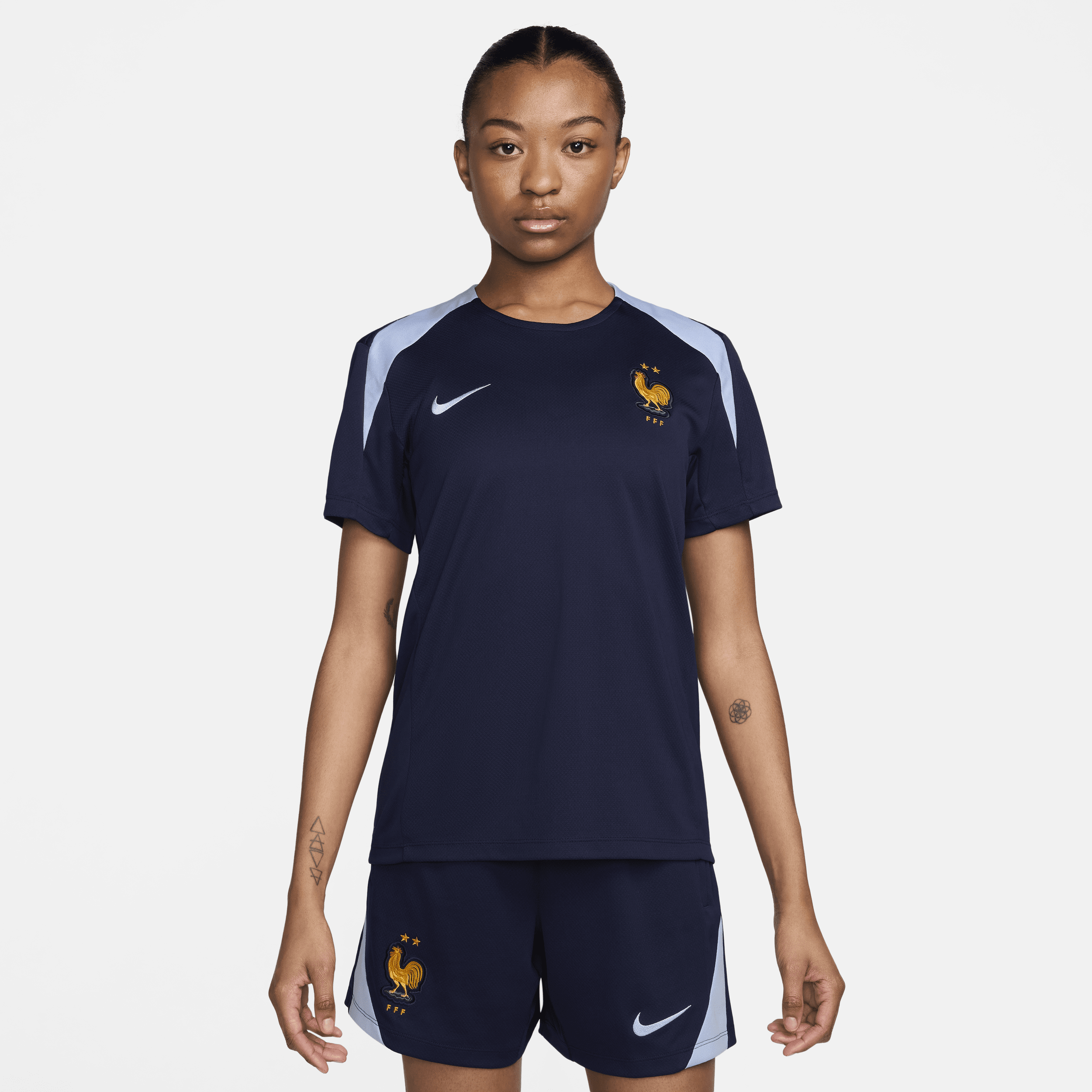 FFF Strike Nike Dri-FIT knit voetbaltop met korte mouwen voor dames - Blauw